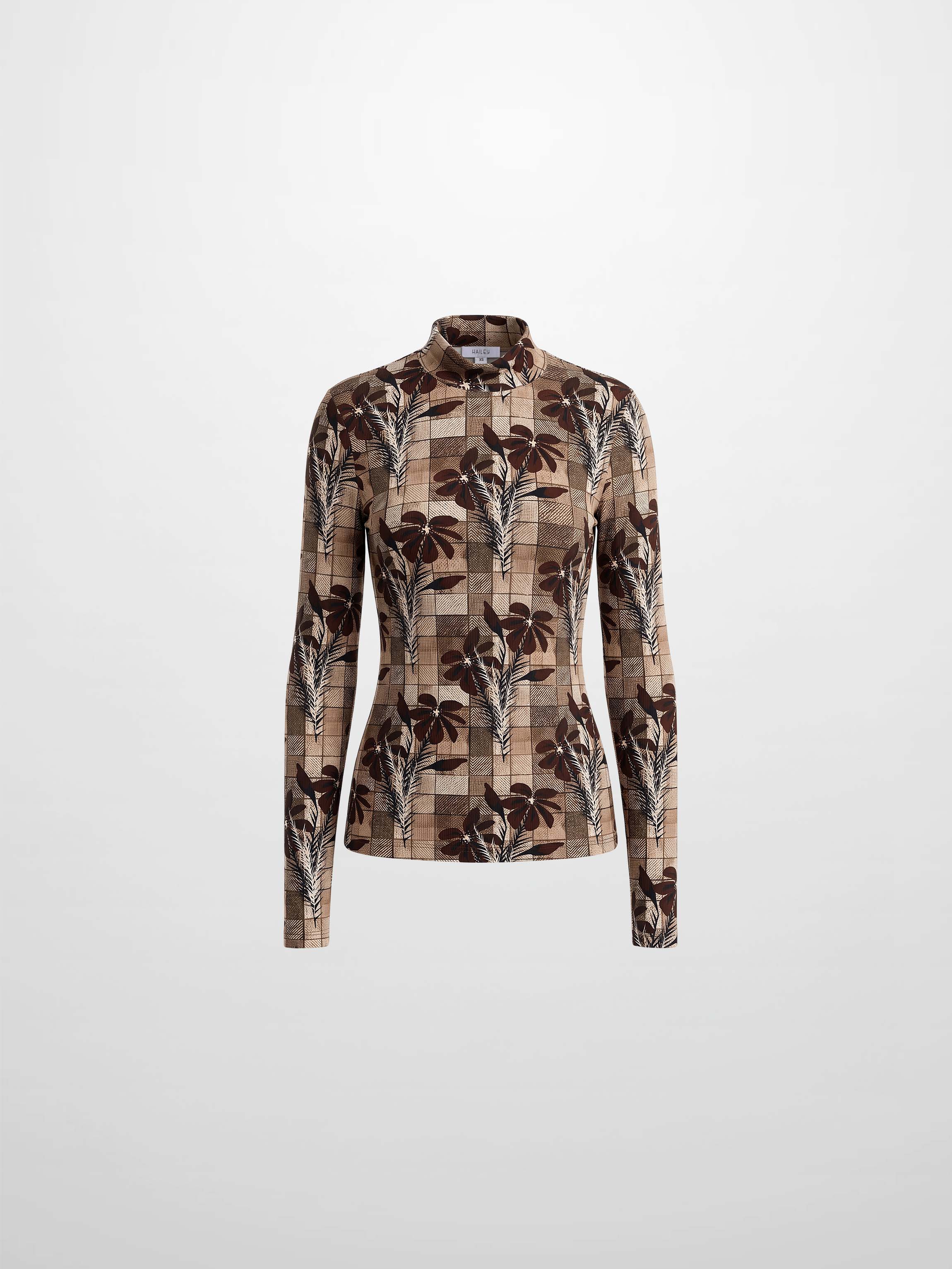 Printed Modal Turtleneck - Brown Plaid