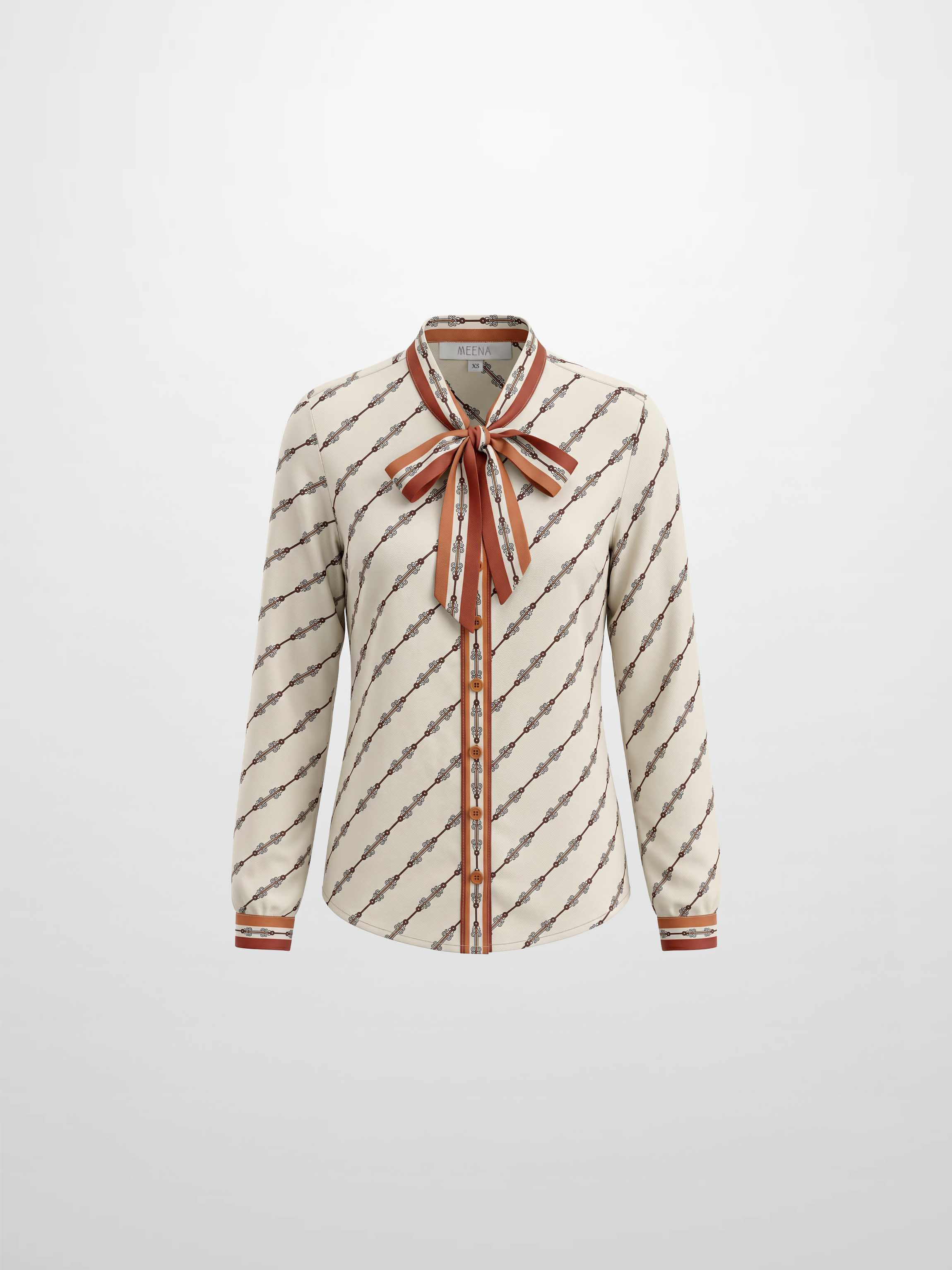 Button Down Bow Blouse - Boarder Print