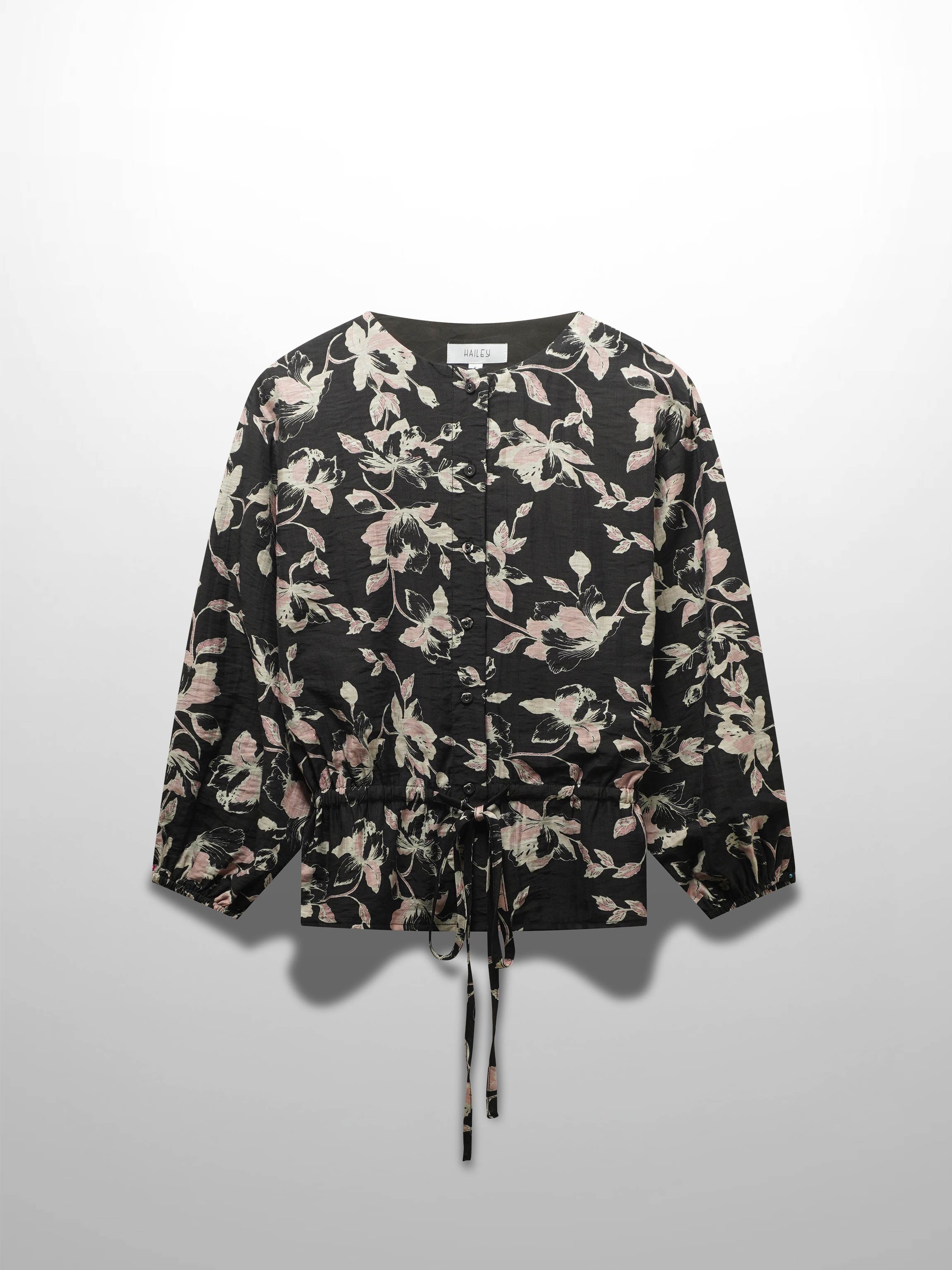 Crew Neck Peplum Ruffle Blouse-Pink Floral