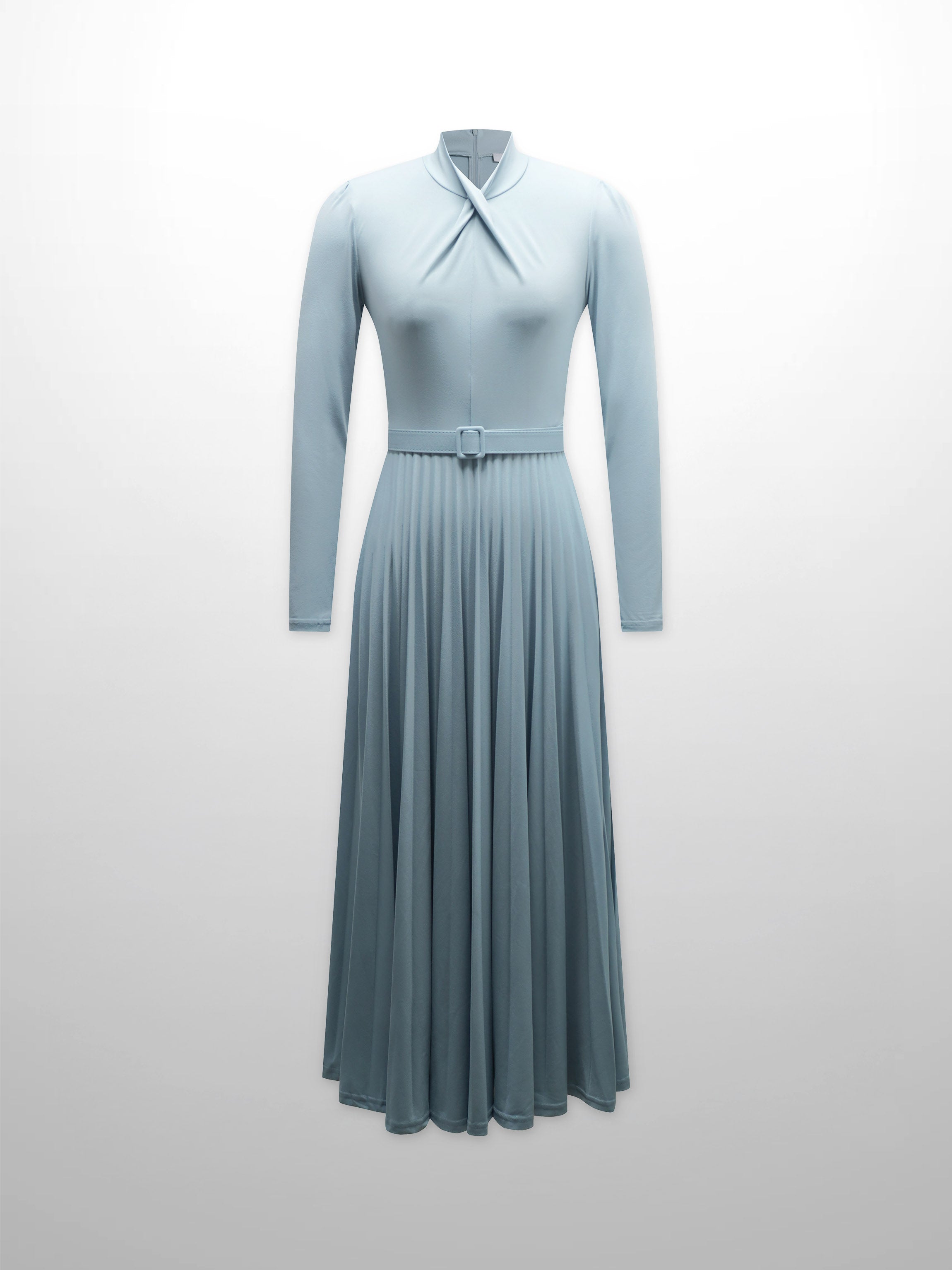 Front Knot Pleat Dress 50"-Baby Blue