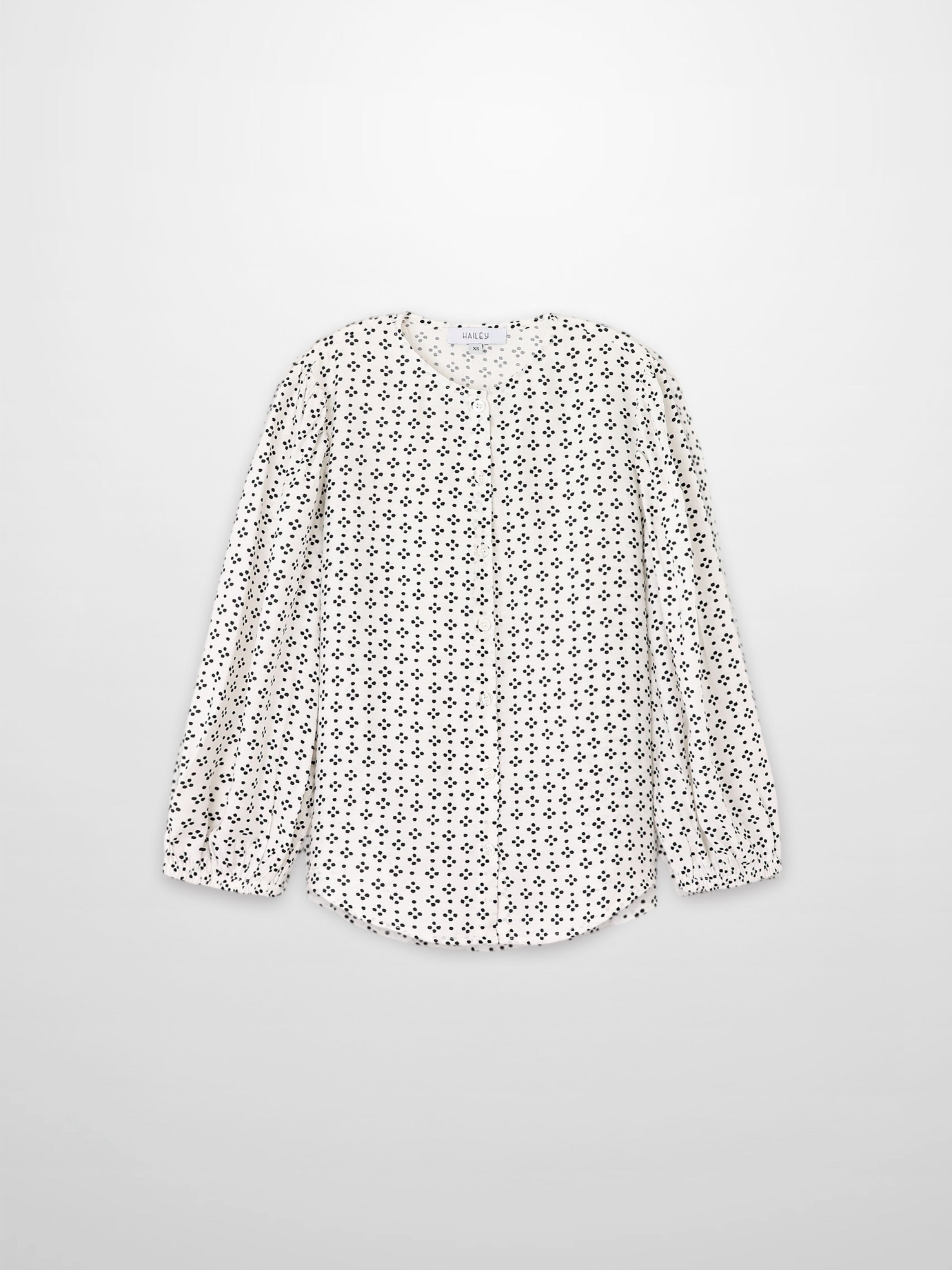 Puff Sleeve Button Down Blouse-Black/White Polka Dot