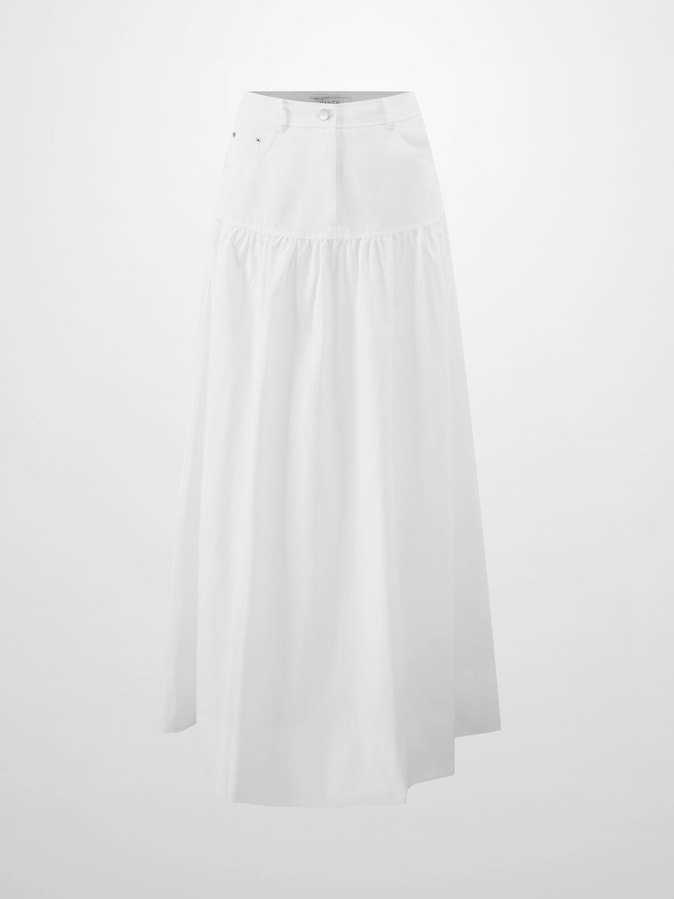 Gathered Drop Waist Yoke Skirt-White