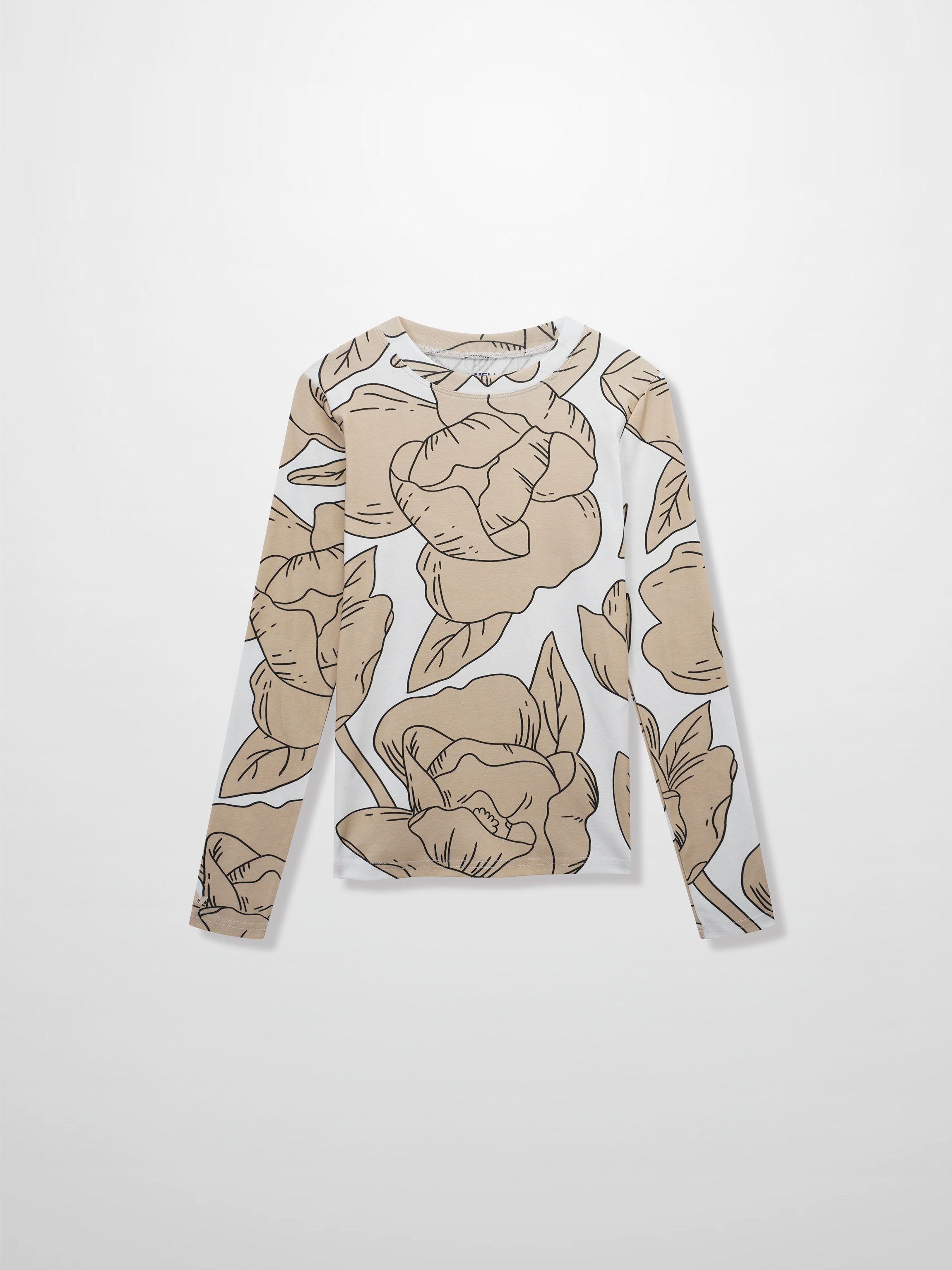 Basic Printed T-shirt-Oversized Tan Floral