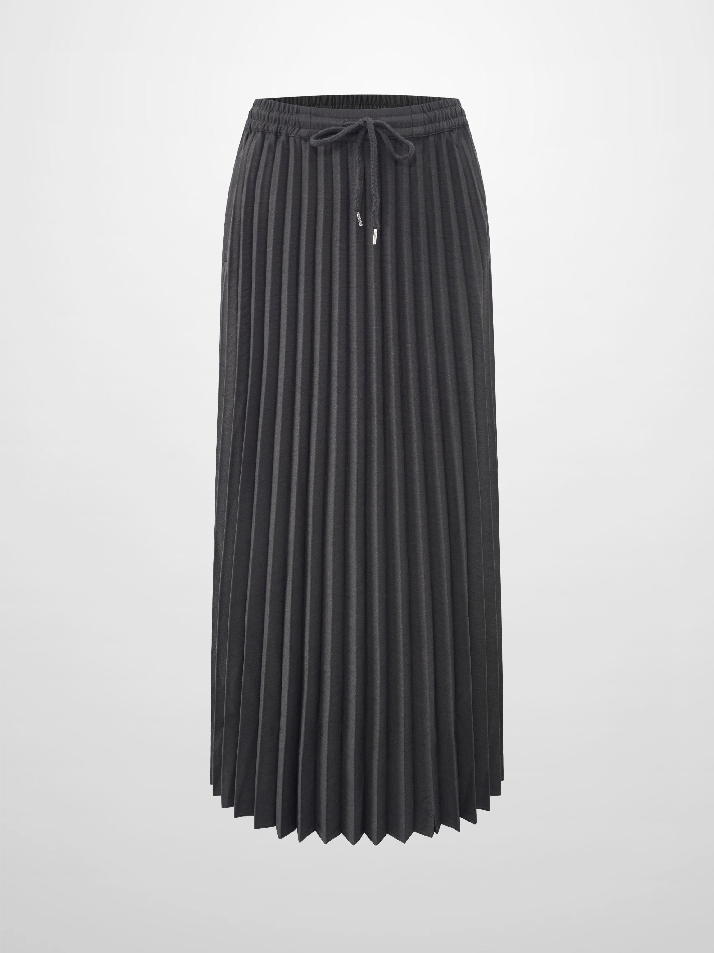 Elastic Waist Micro Pleat Skirt-Denim Black