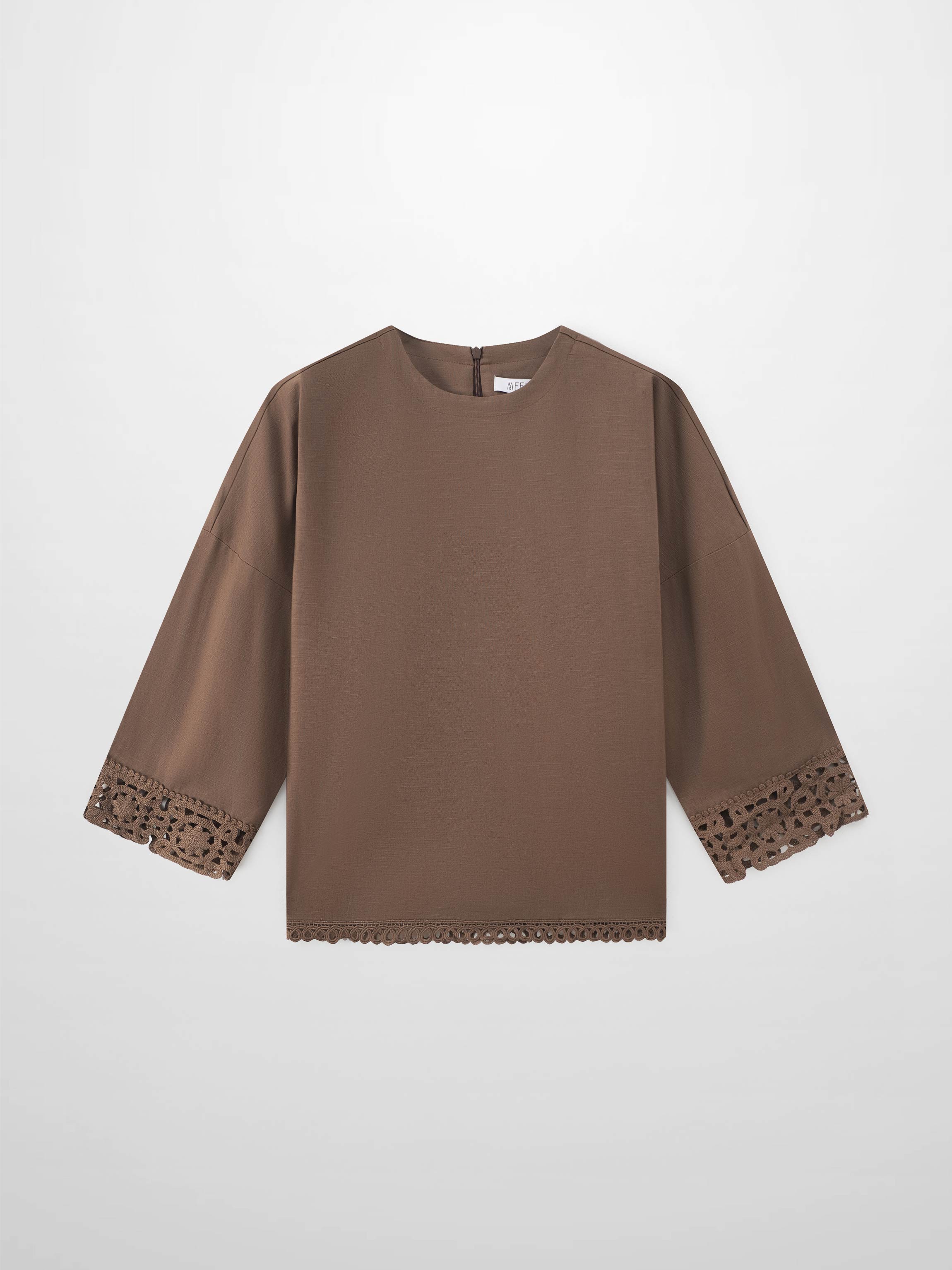 Crochet Edge Top-Brown