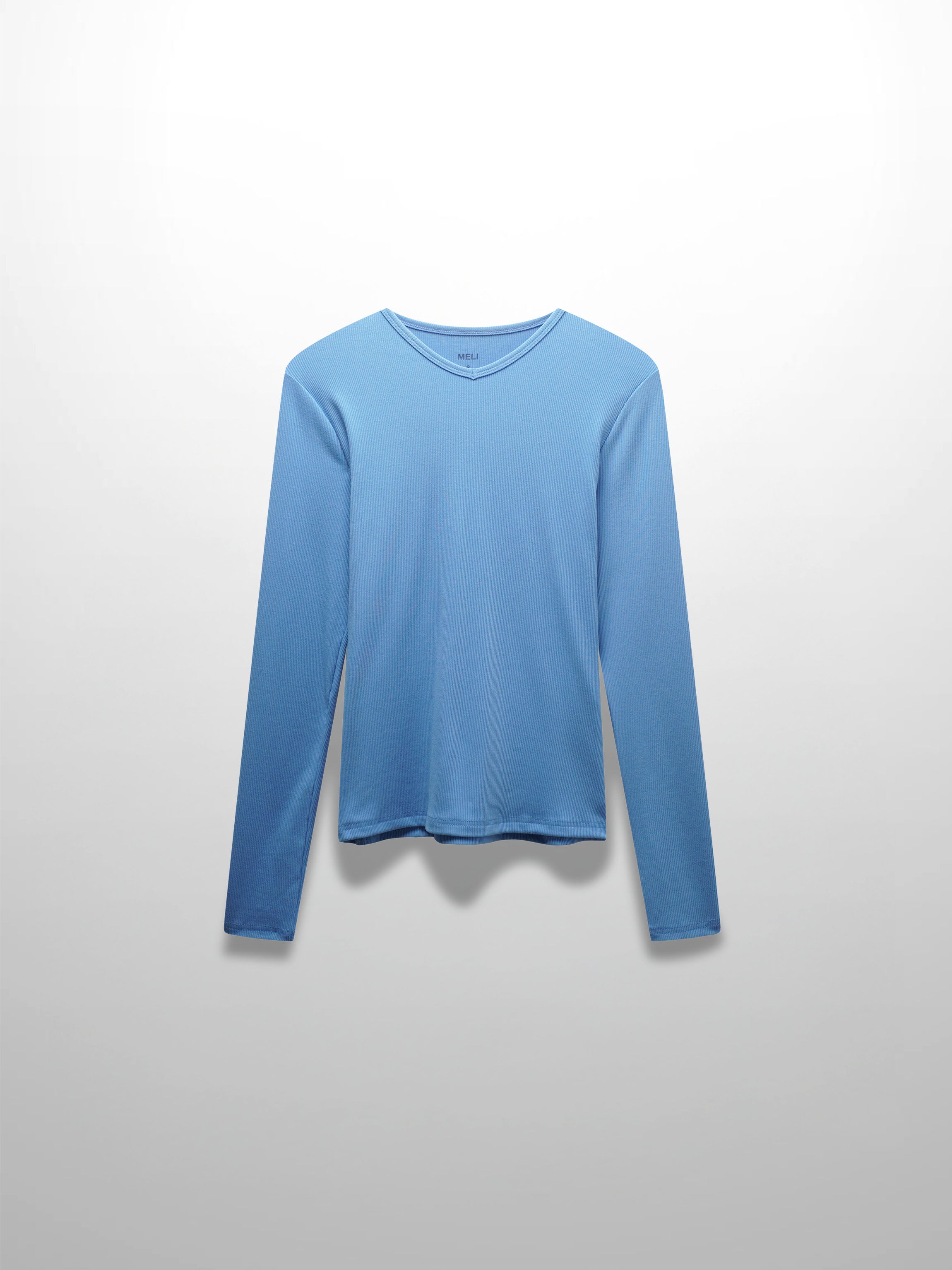 RIBBED HIGH V TEE LS-PERIWINKLE BLUE