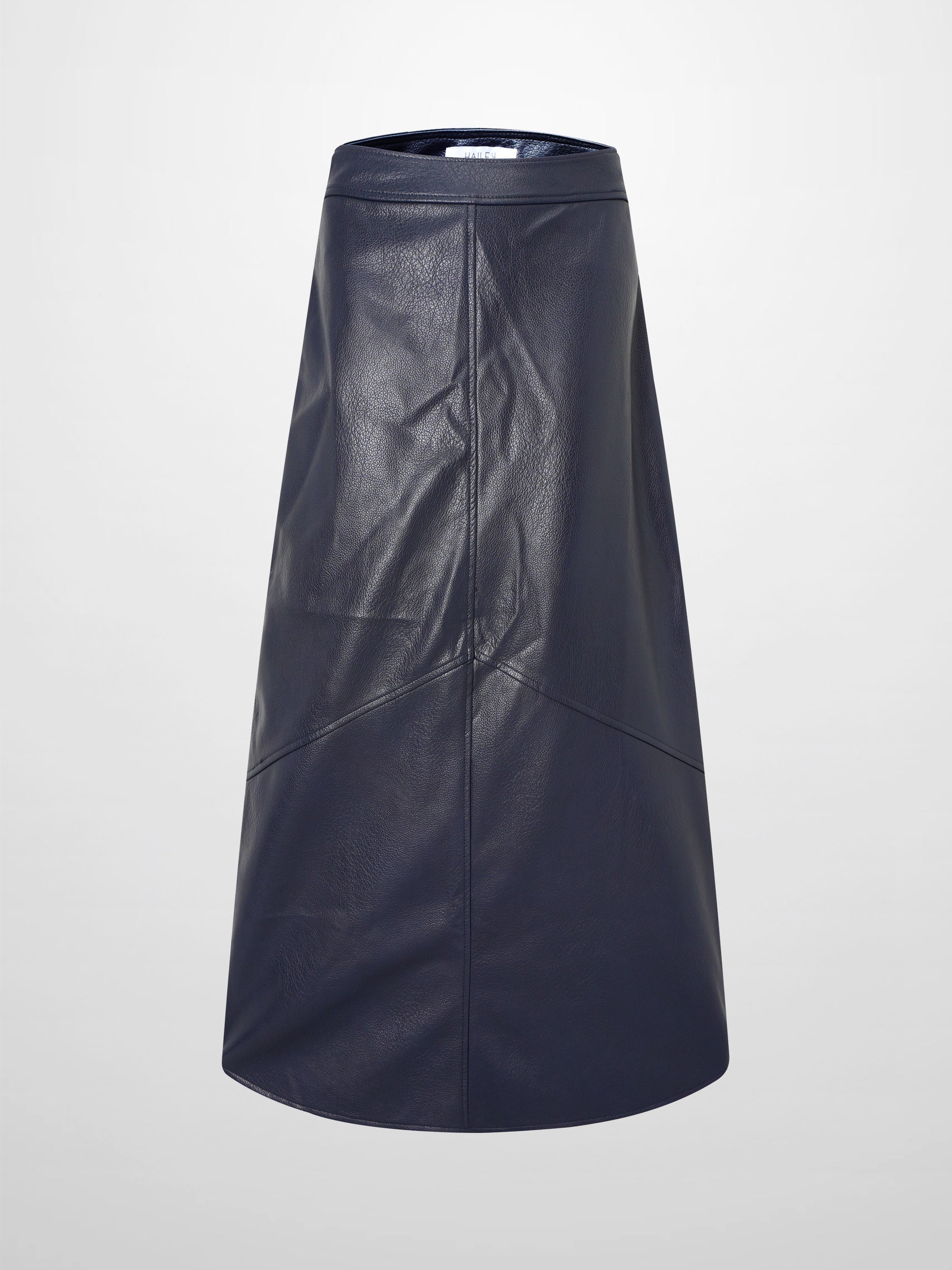 Textured Faux Leather Seam Skirt - Navy