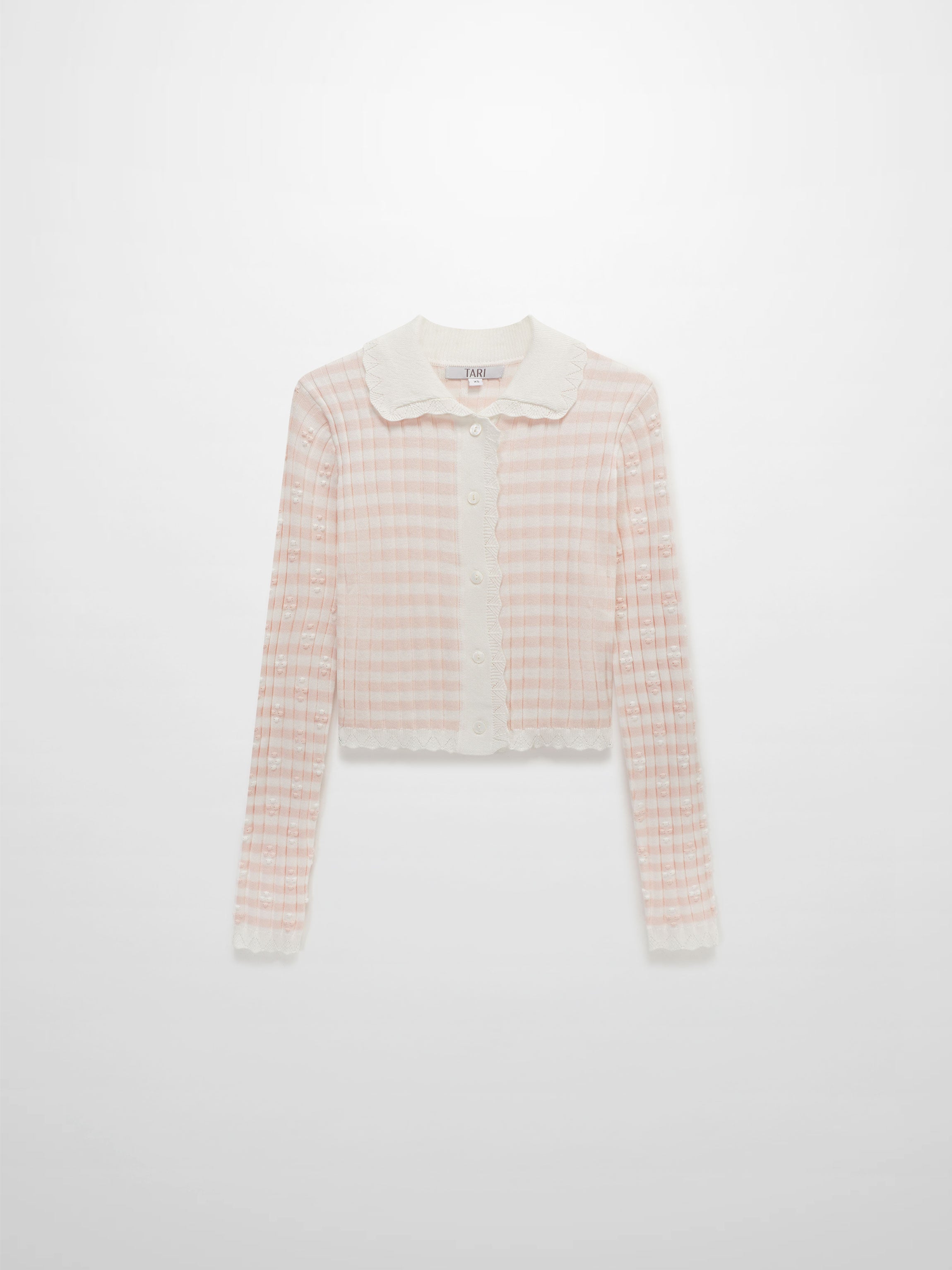 Striped Scalloped Edge Cardigan-Pink/White