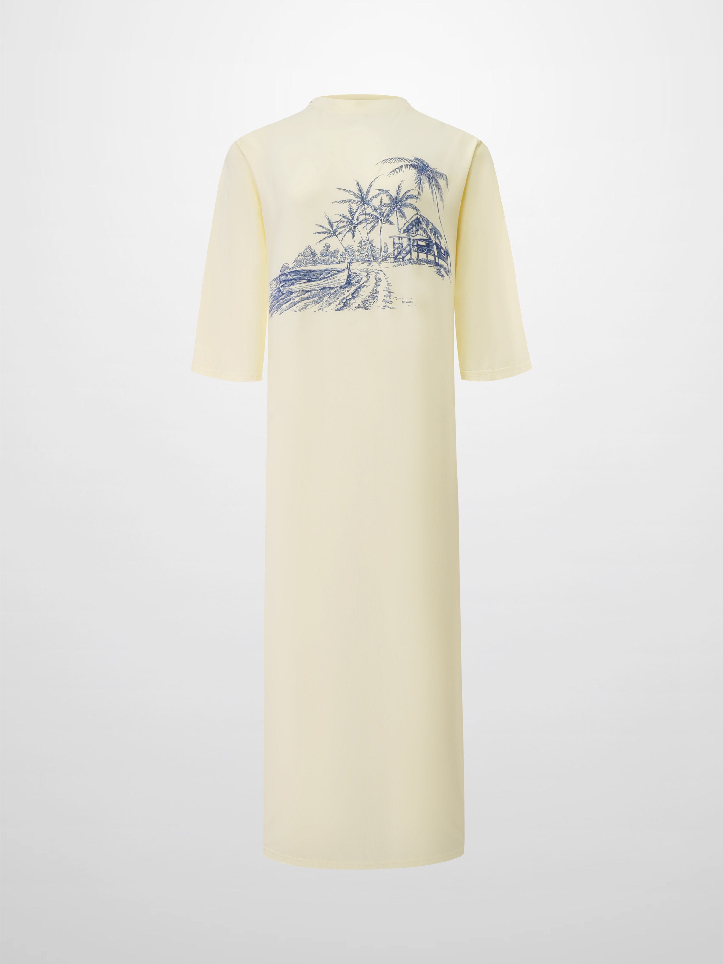 Maxi T-Shirt Dress-Yellow/Blue Palm