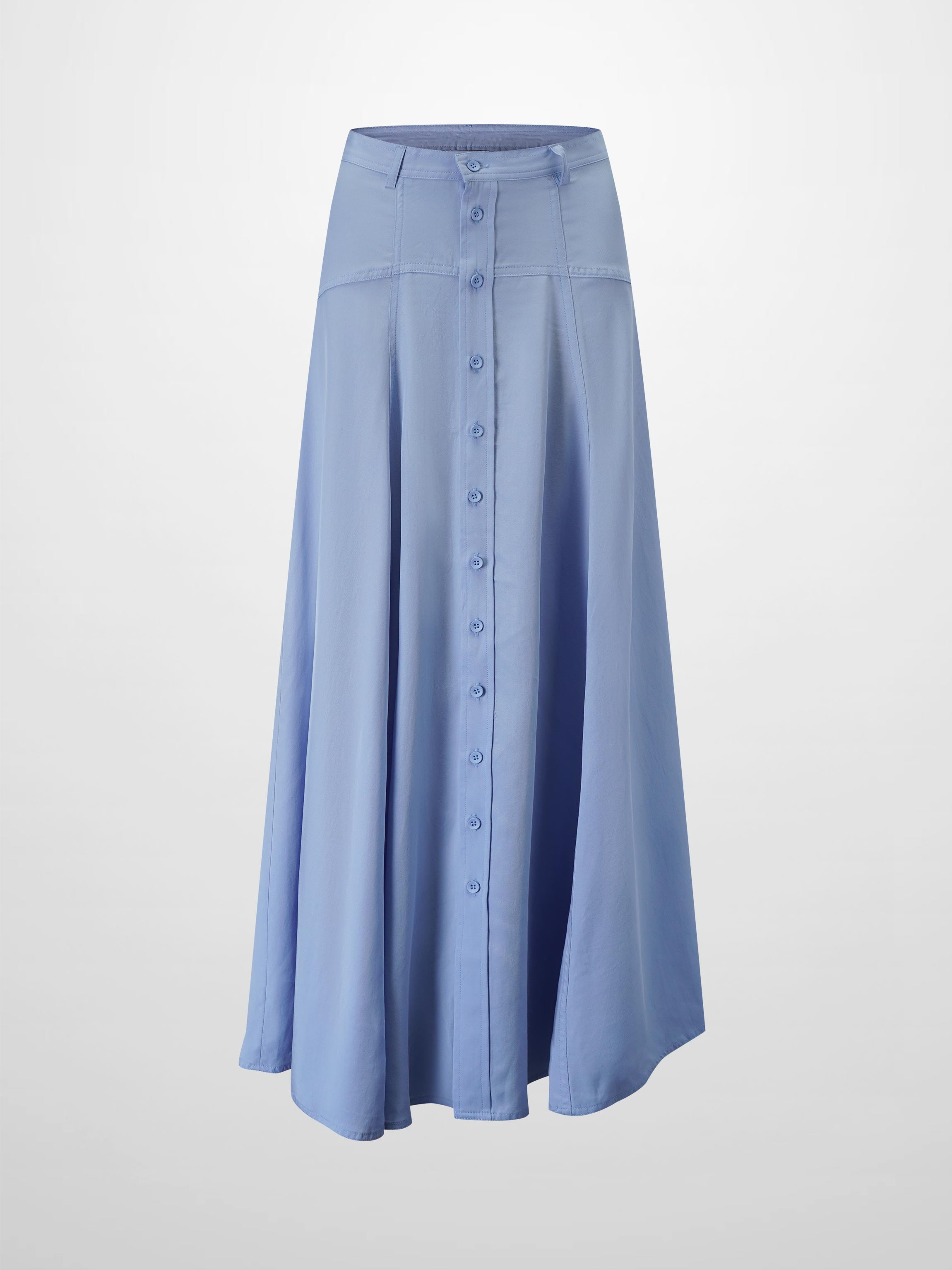 Tencel Yoke Button Down Skirt-Periwinkle Blue