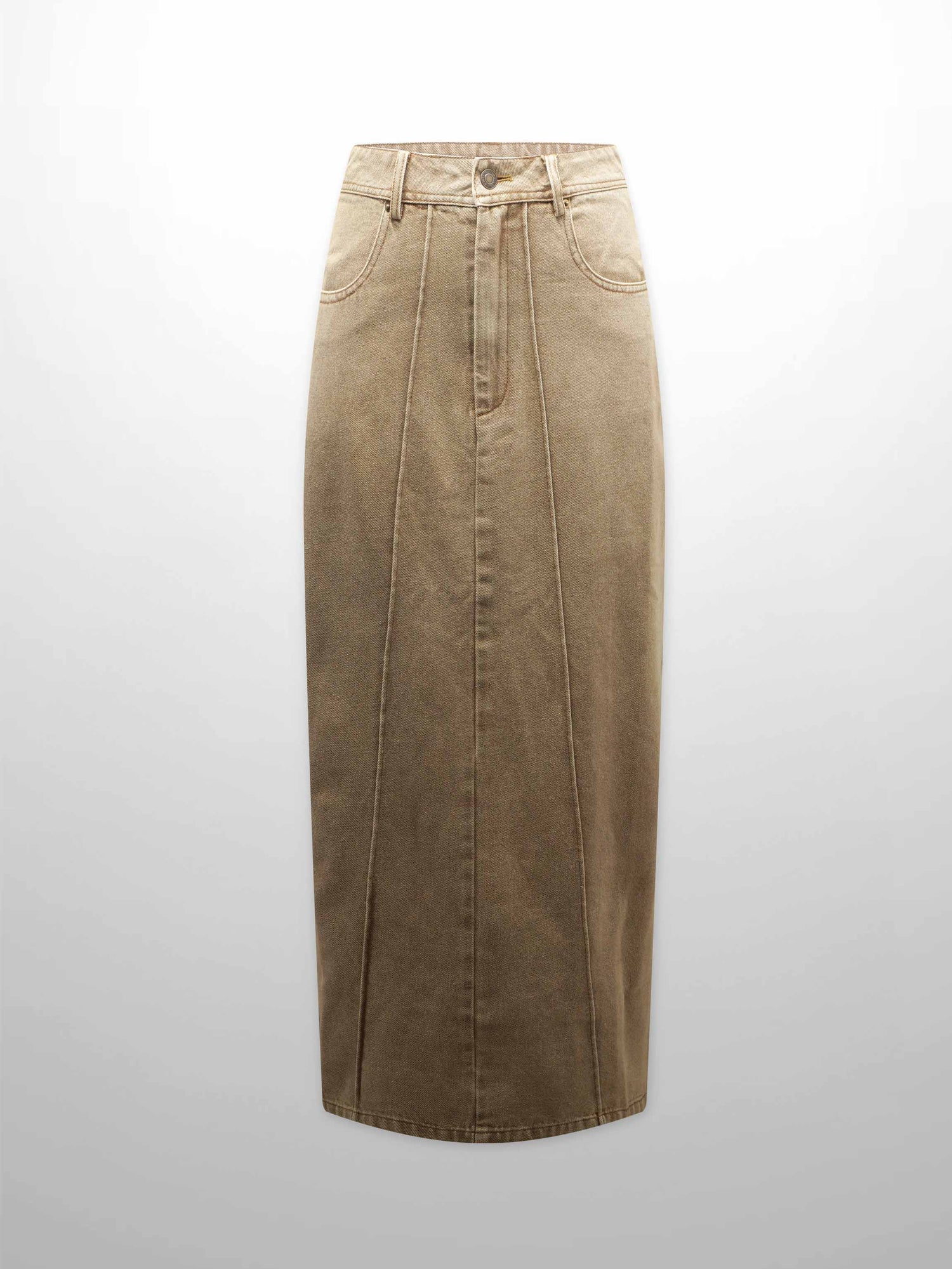 Denim Seamed Skirt-Tan Wash