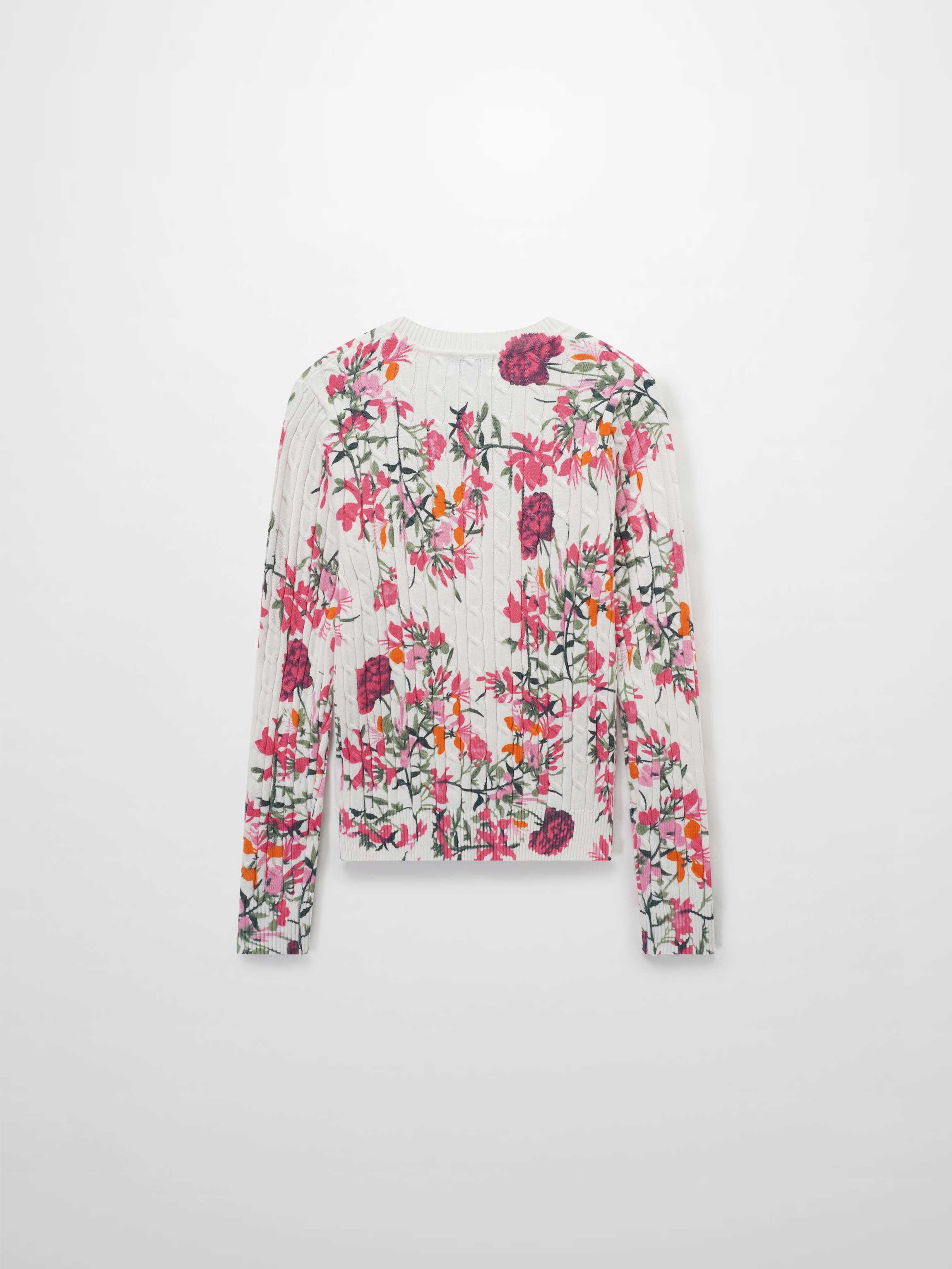 Printed Cable Sweater-Pink Floral