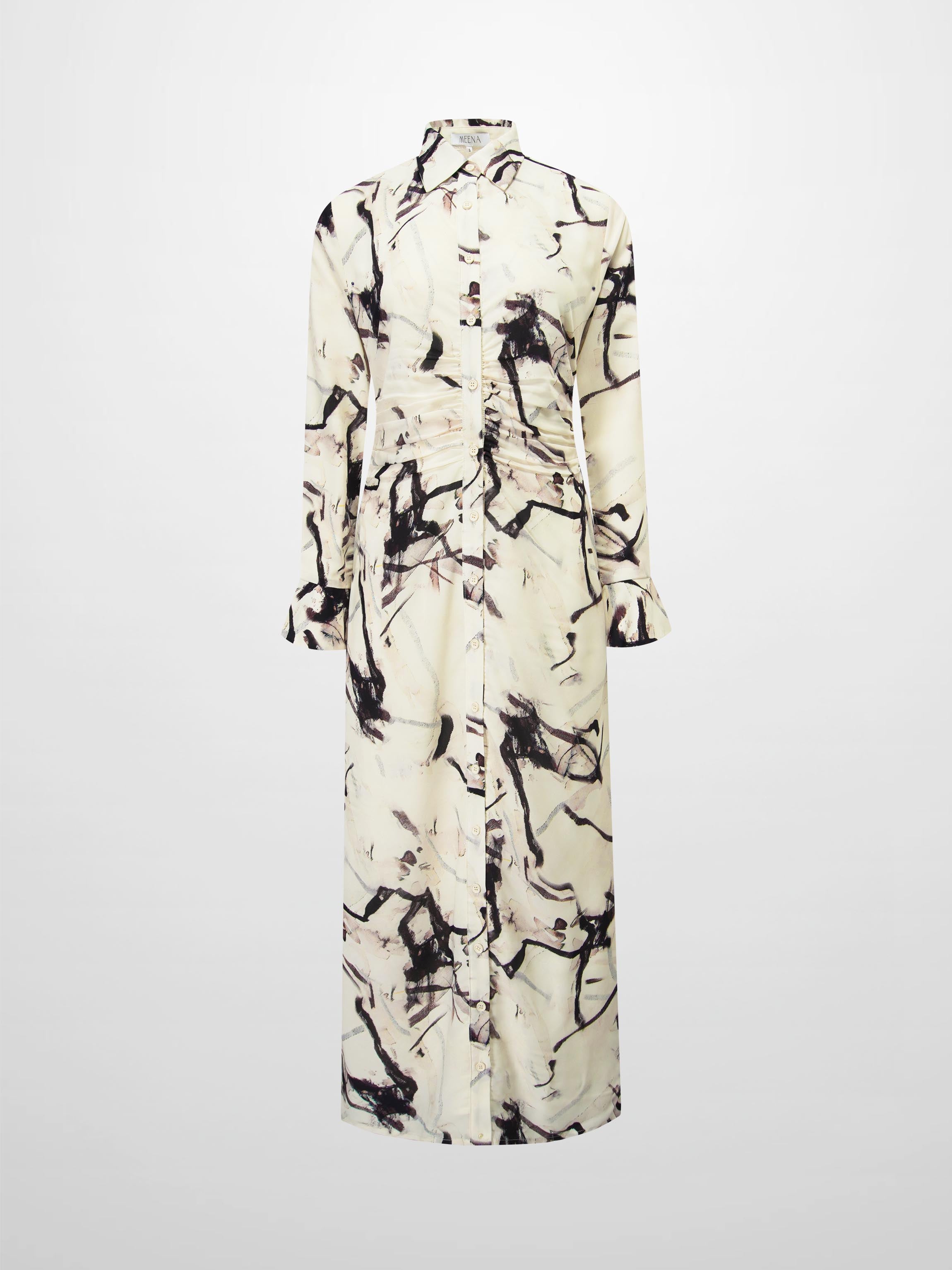 Front Shirred Shirtdress-Cream Floral