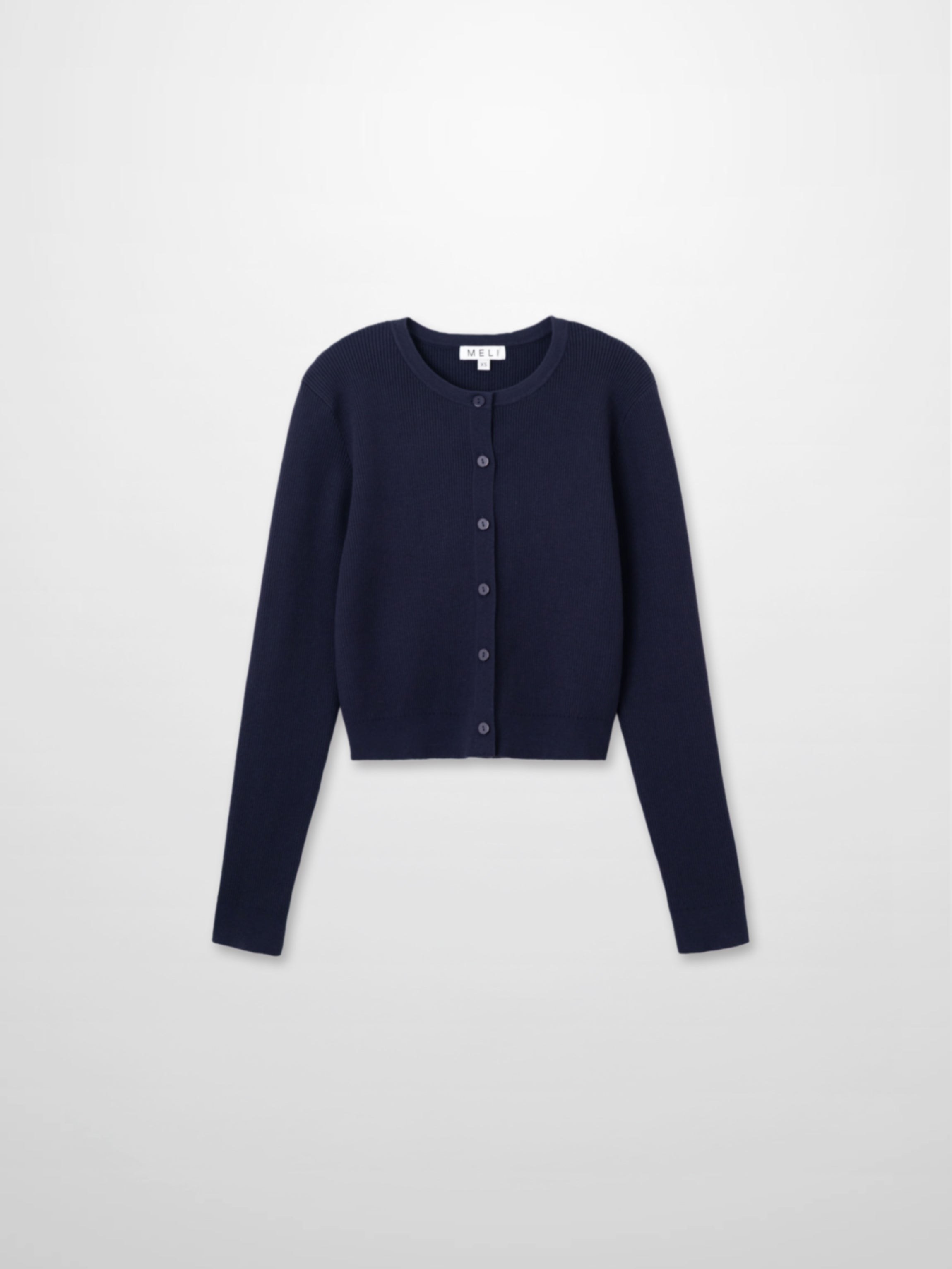 Ribbed Crew Neck Cardigan-True Navy