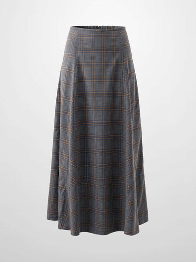 Seamed Flare Skirt - Grey Plaid