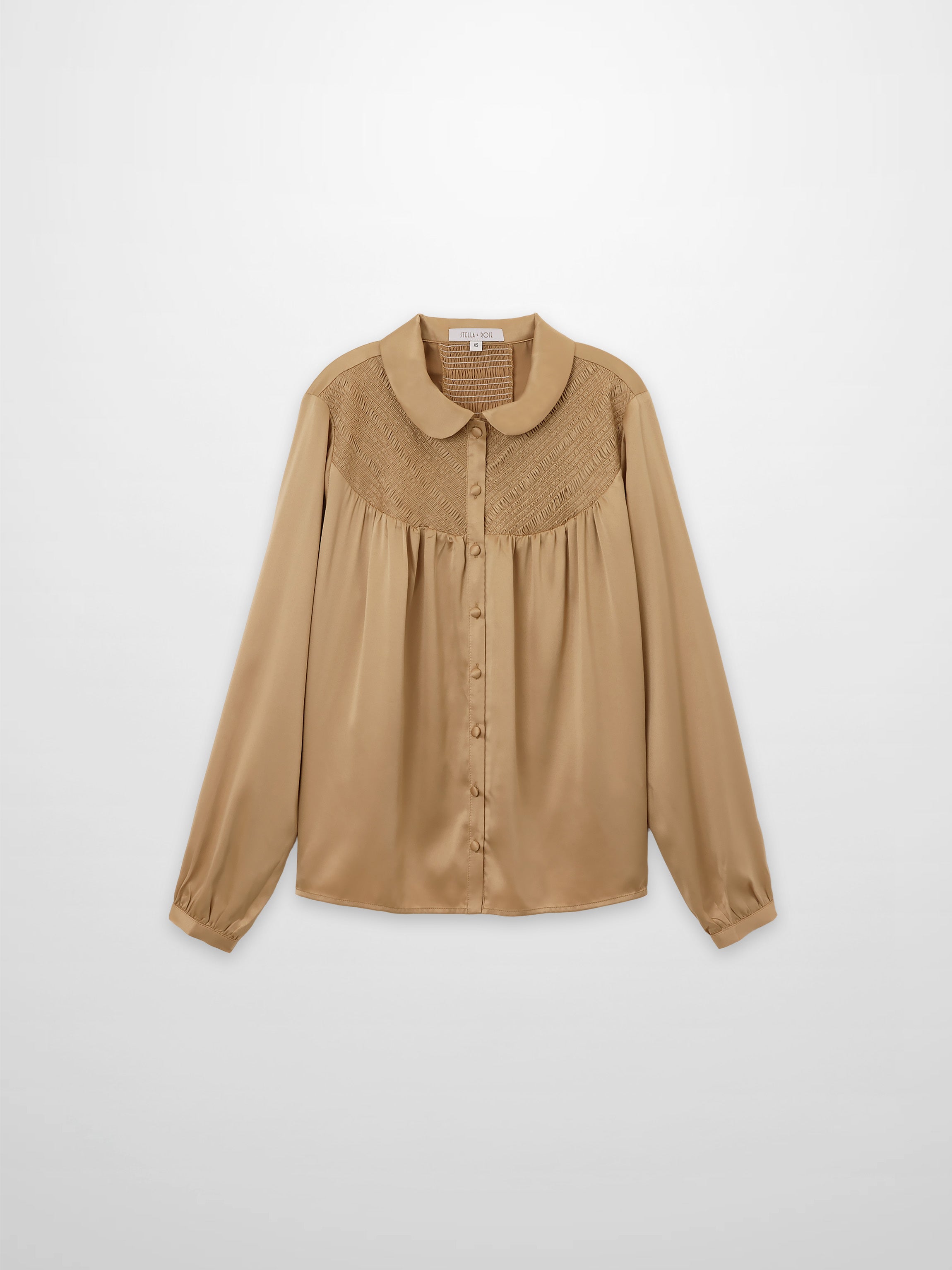 Faux Satin Micro Stitch Blouse-Gold