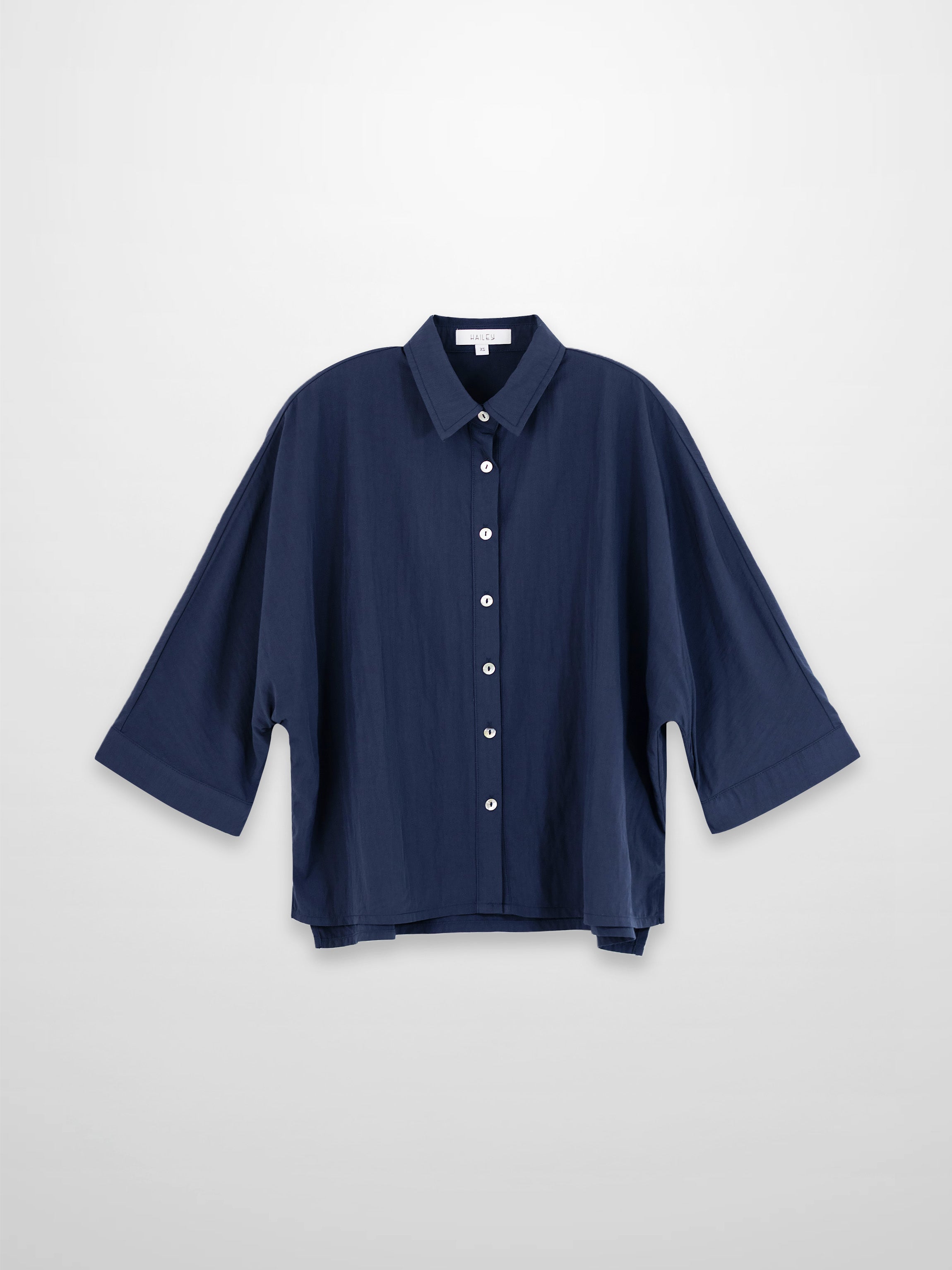 Boxy Dolman Sleeve Crinkle Blouse-Navy