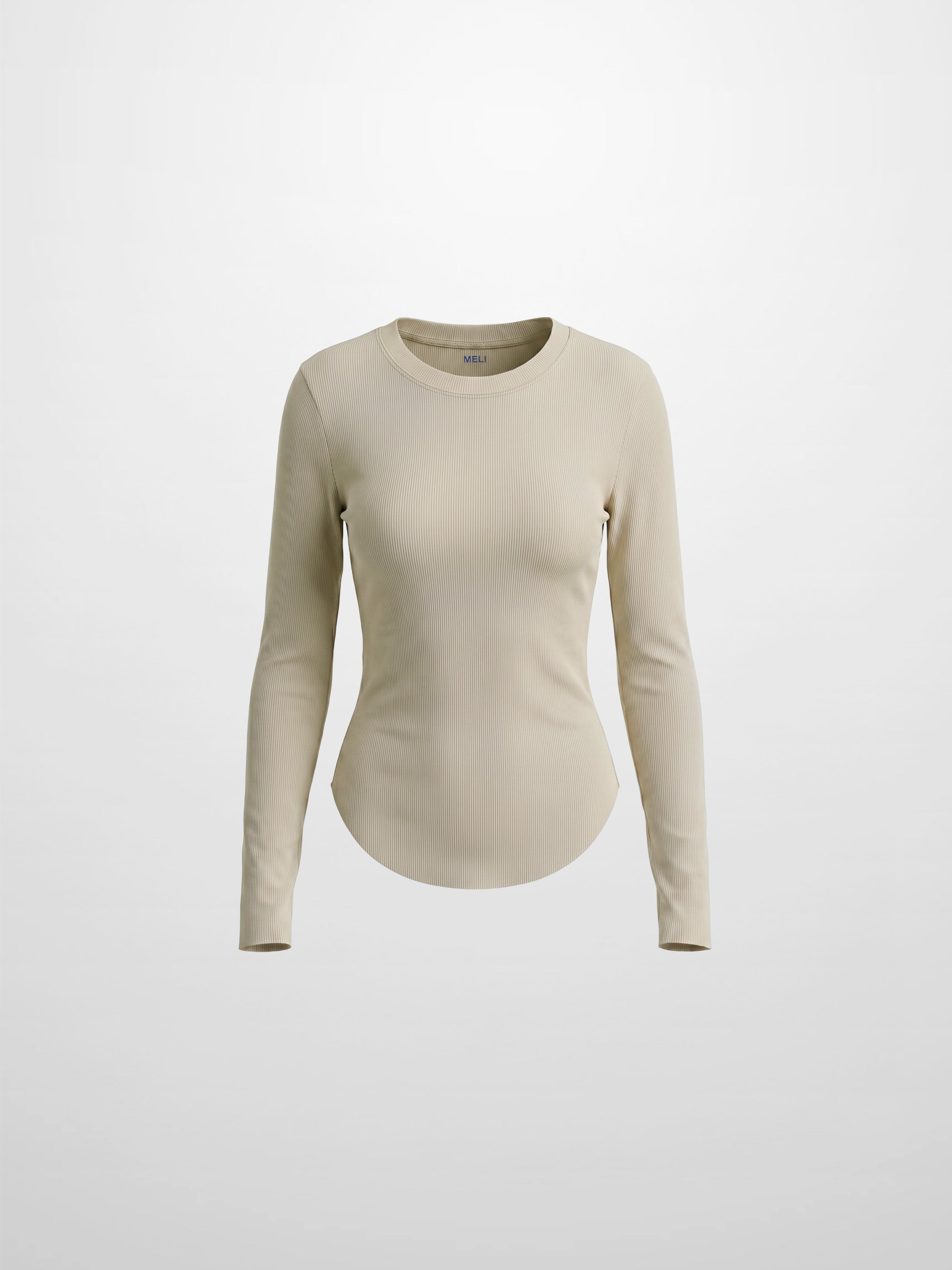 Rounded Hem Ribbed T-Shirt-Tan