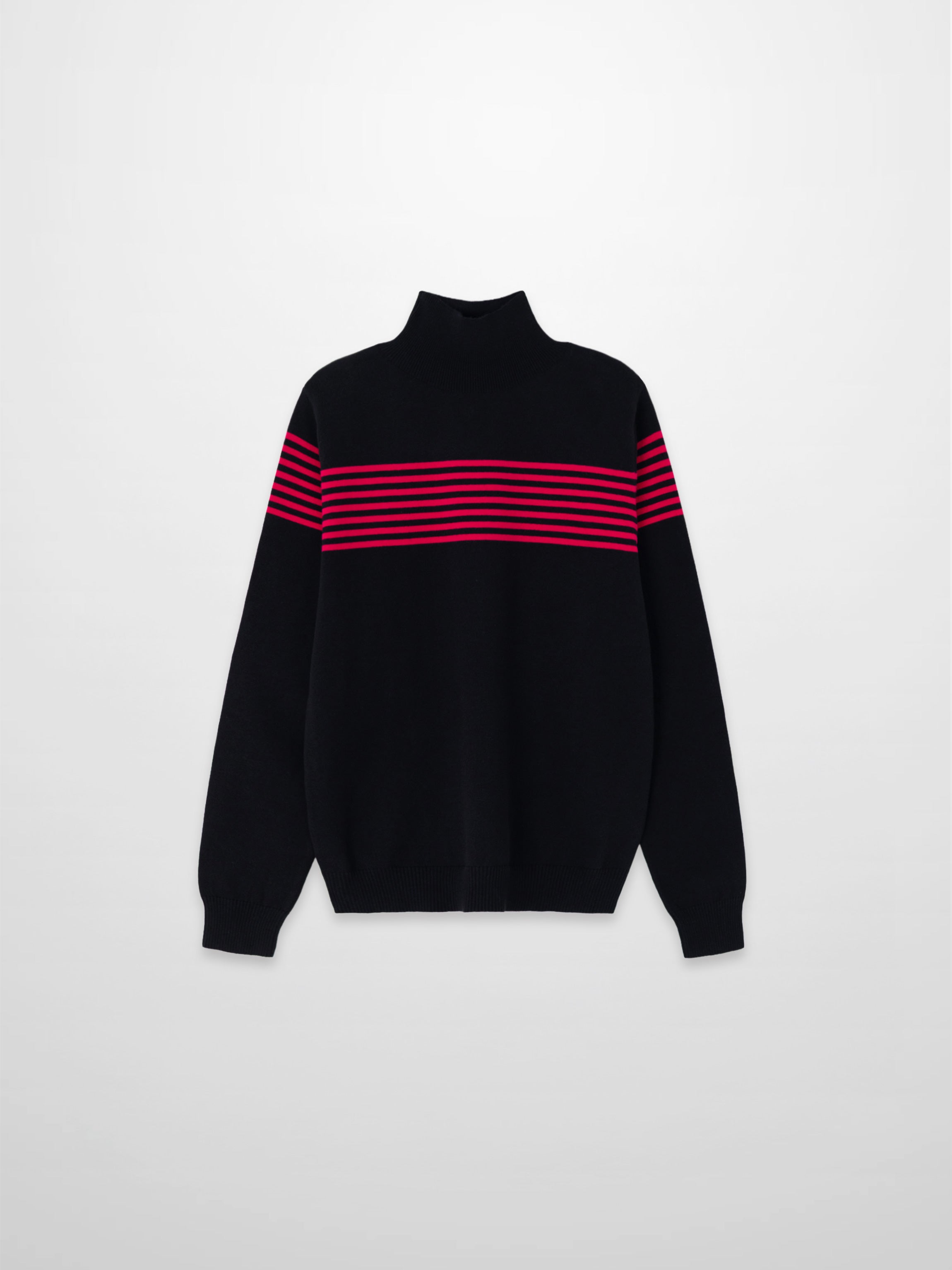 Thin Stripe Turtleneck Sweater-Black/Hot Pink