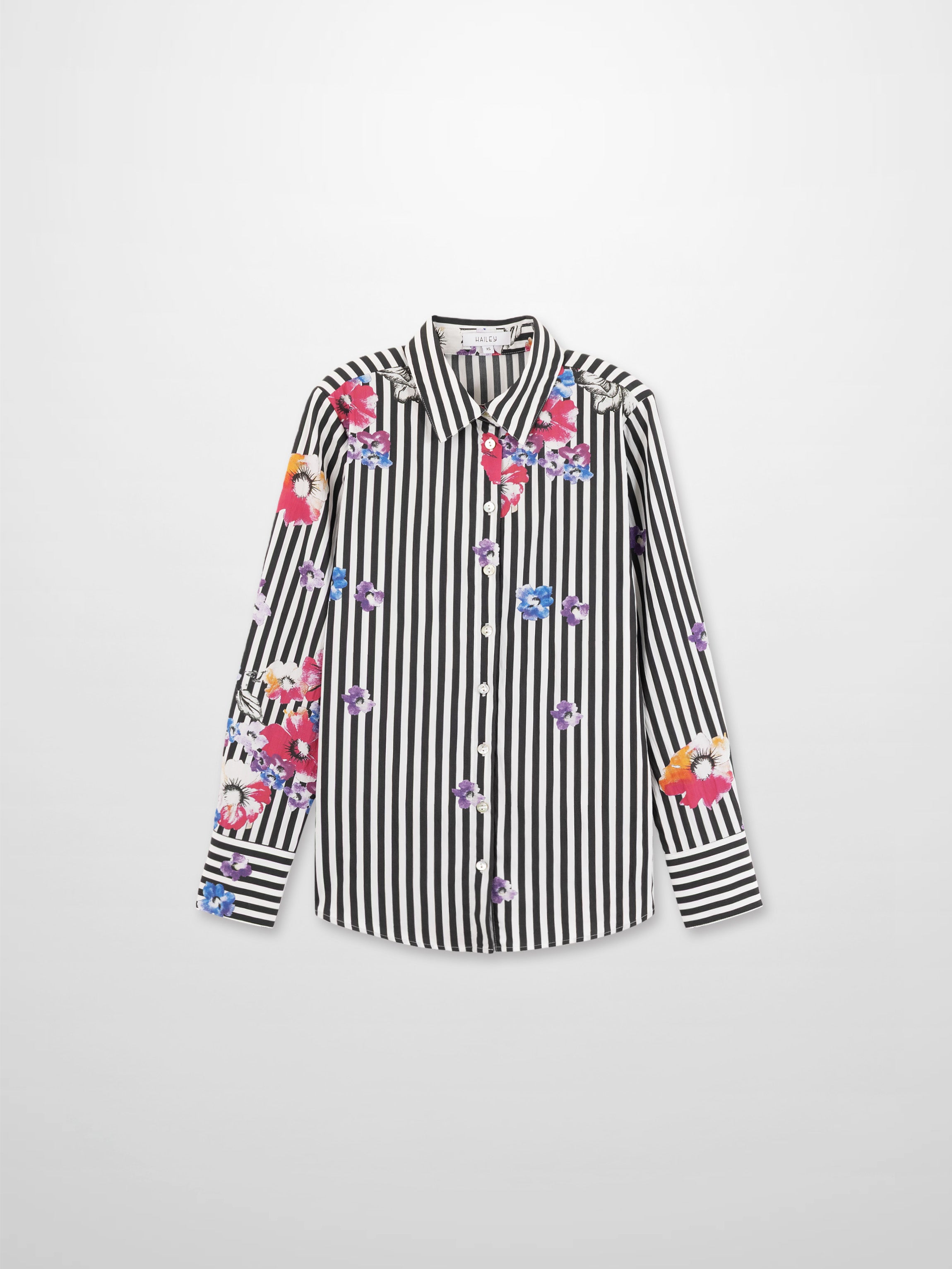 Printed Crinkle Button Down Blouse-Floral Stripe
