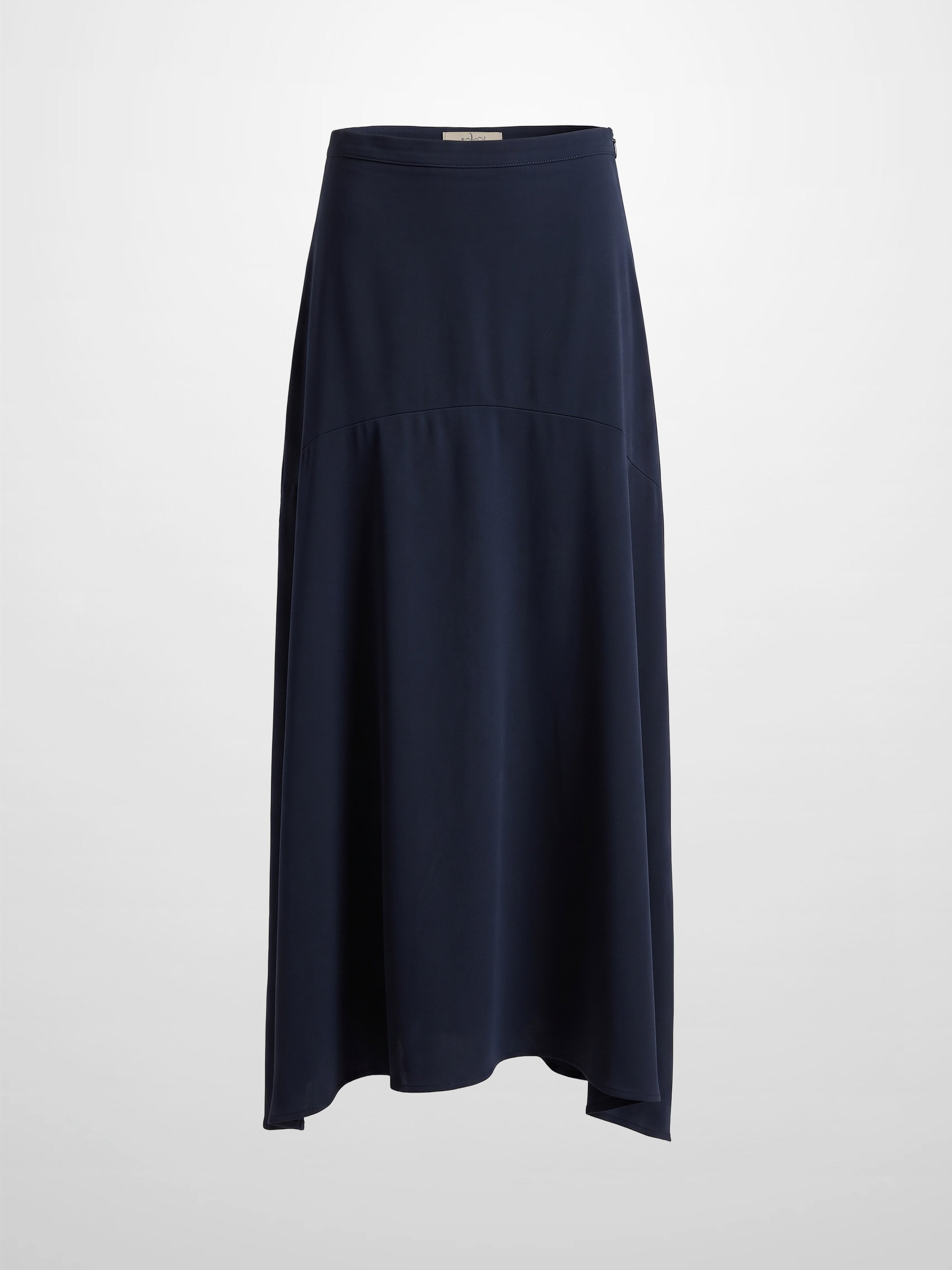 Curved Yoke Faux Satin Skirt - Navy