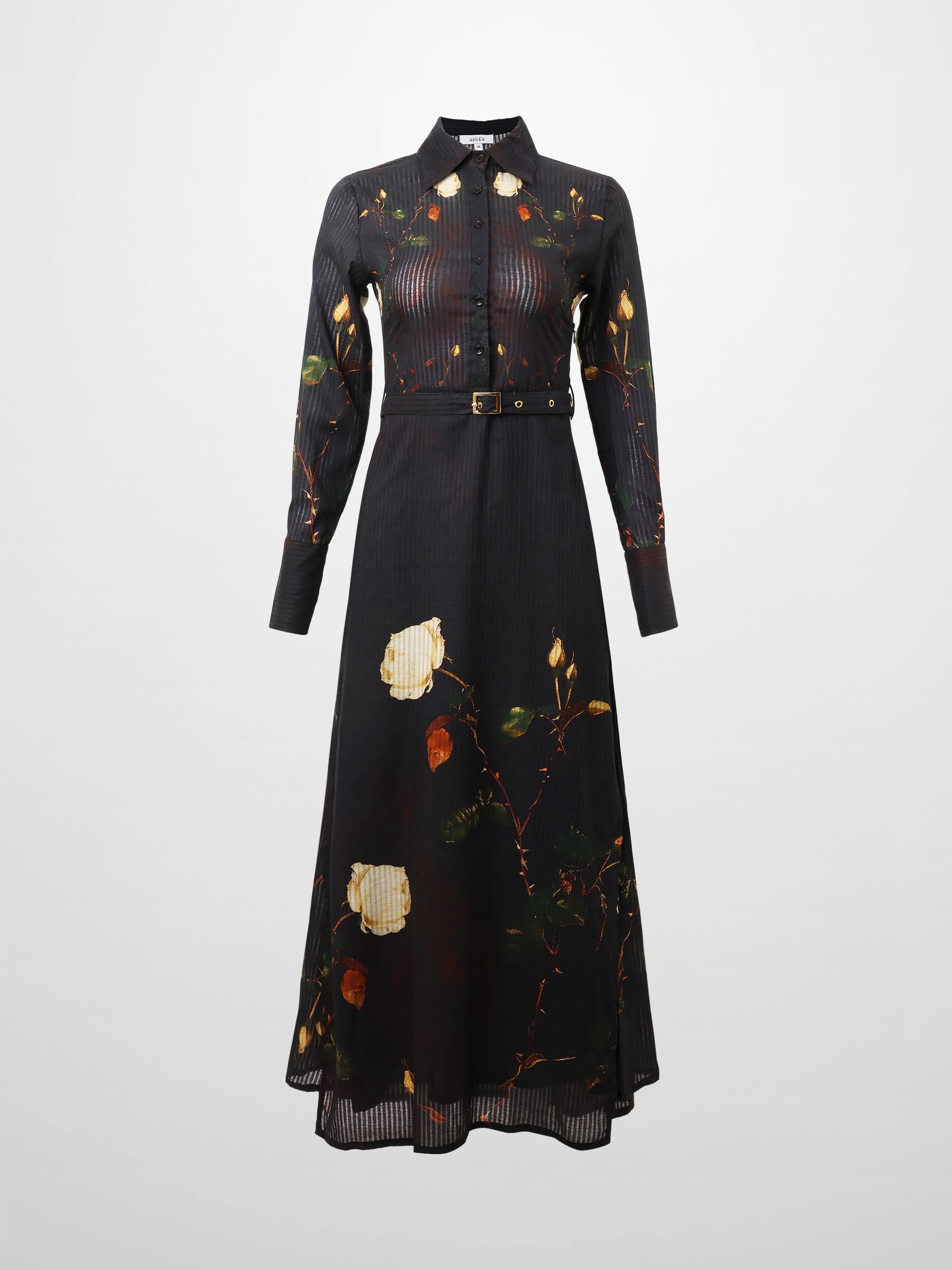 Lightweight Shirtdress-Black Floral