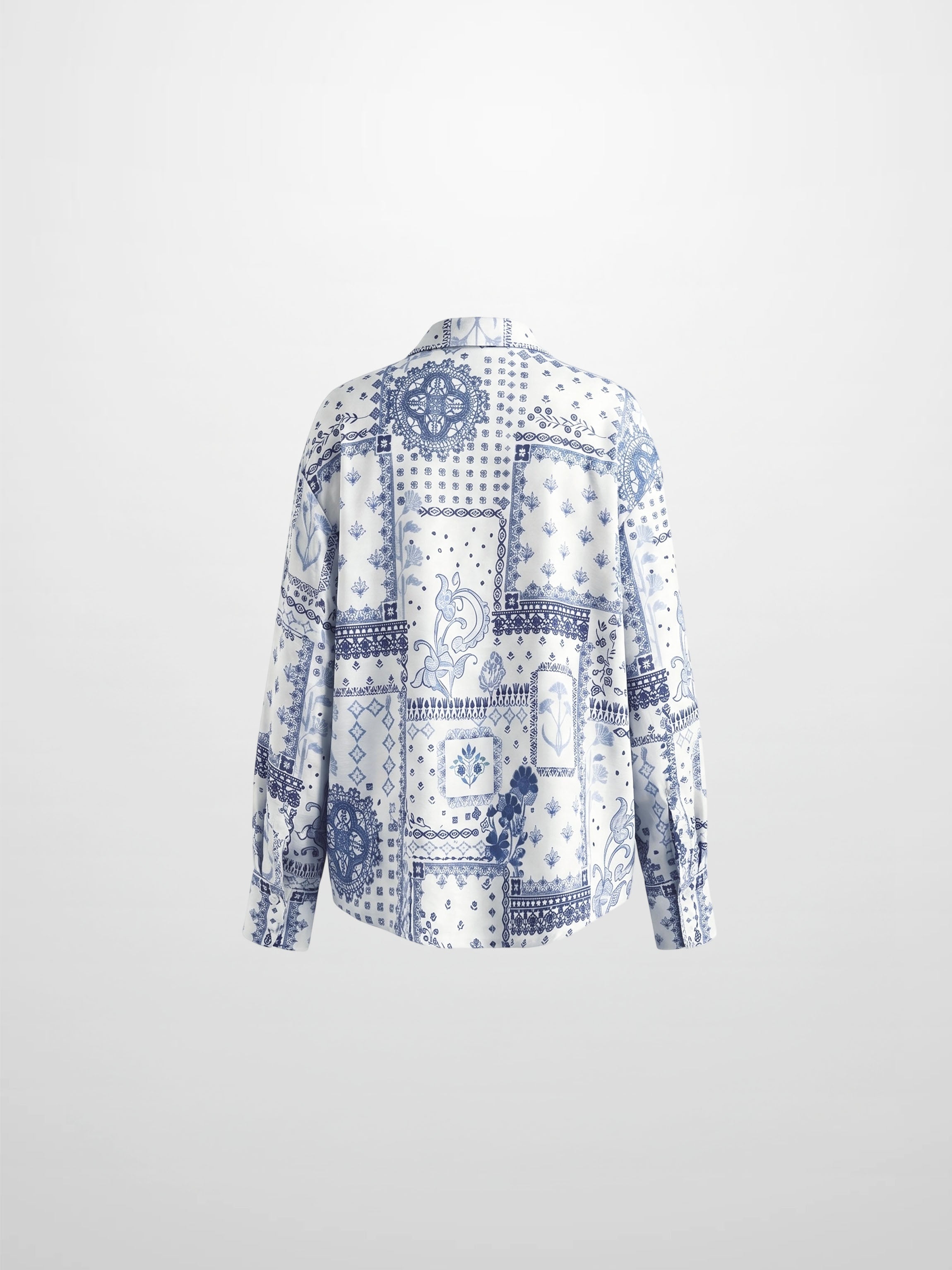 Button Down Collared Blouse-Blue Bandana
