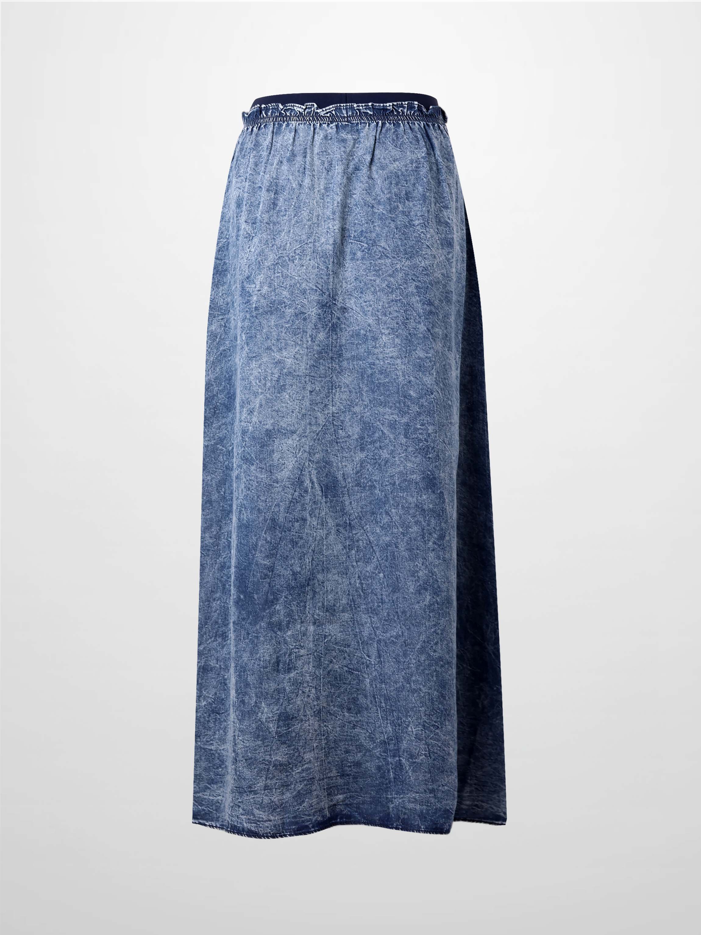 Elastic Ruffle Waist Denim Skirt-Blue Wash
