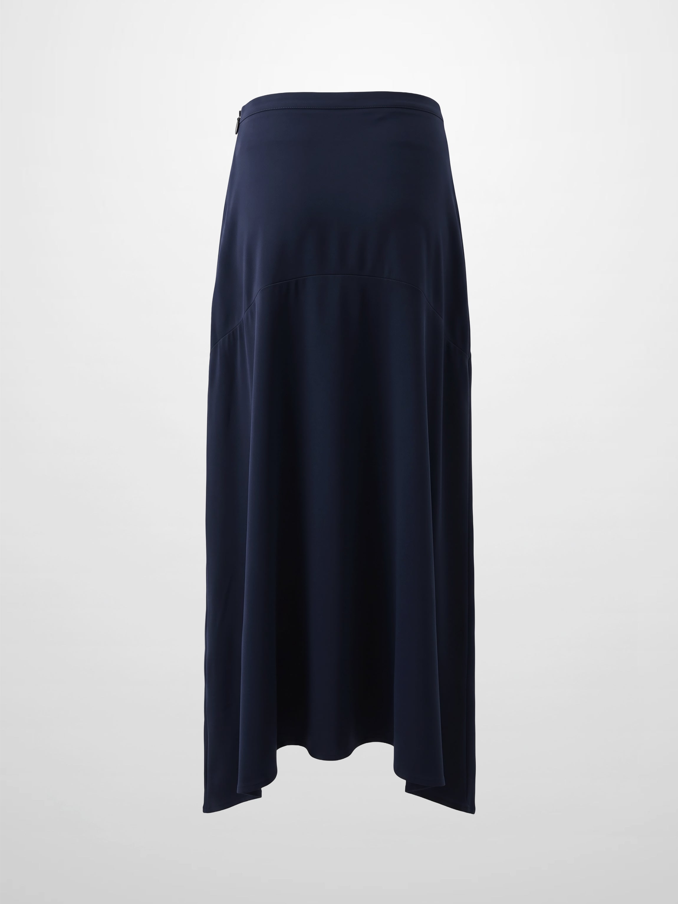 Curved Yoke Faux Satin Skirt - Navy