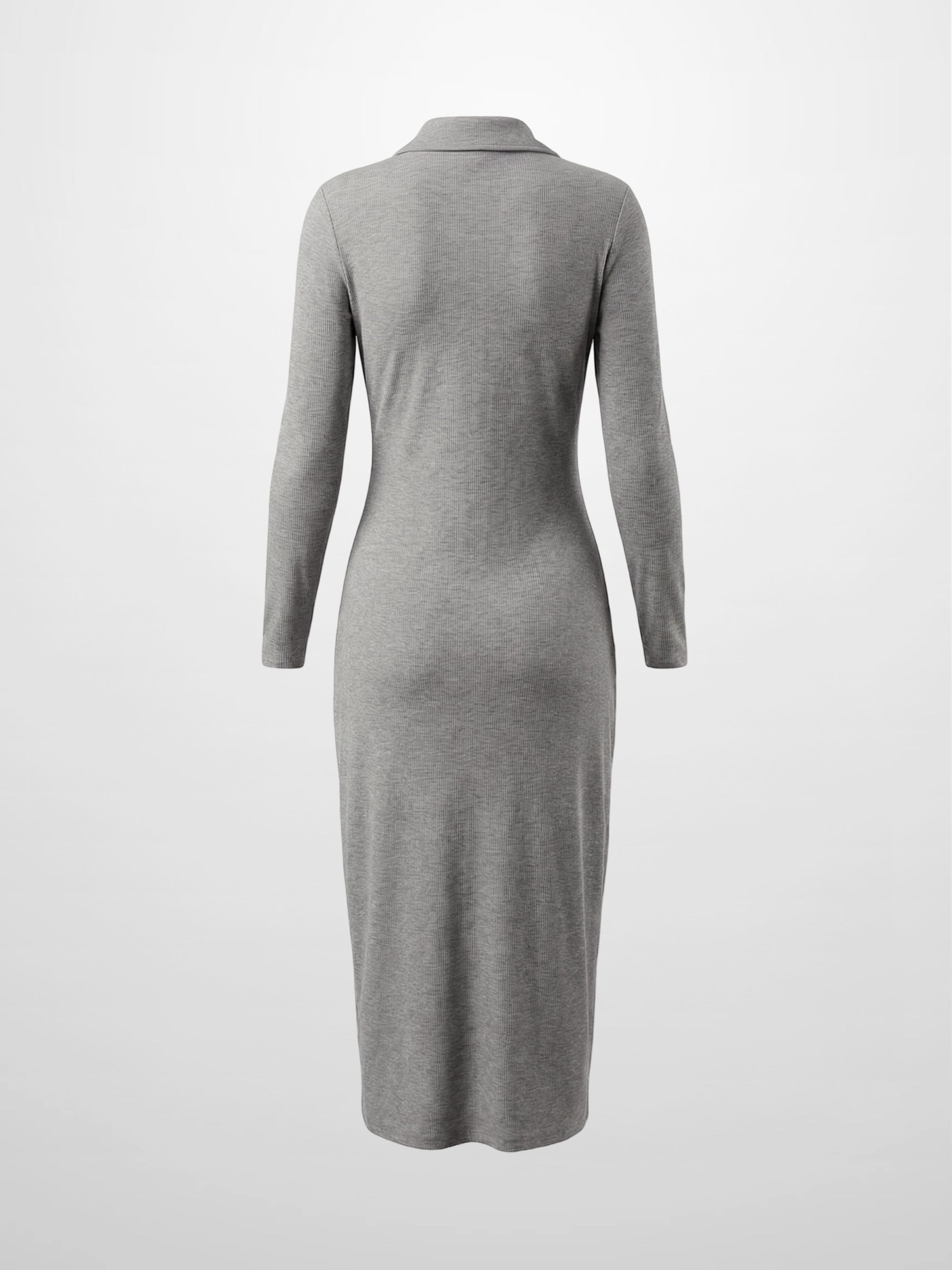 Button Down Ribbed Maxi Dress-Heathered Grey