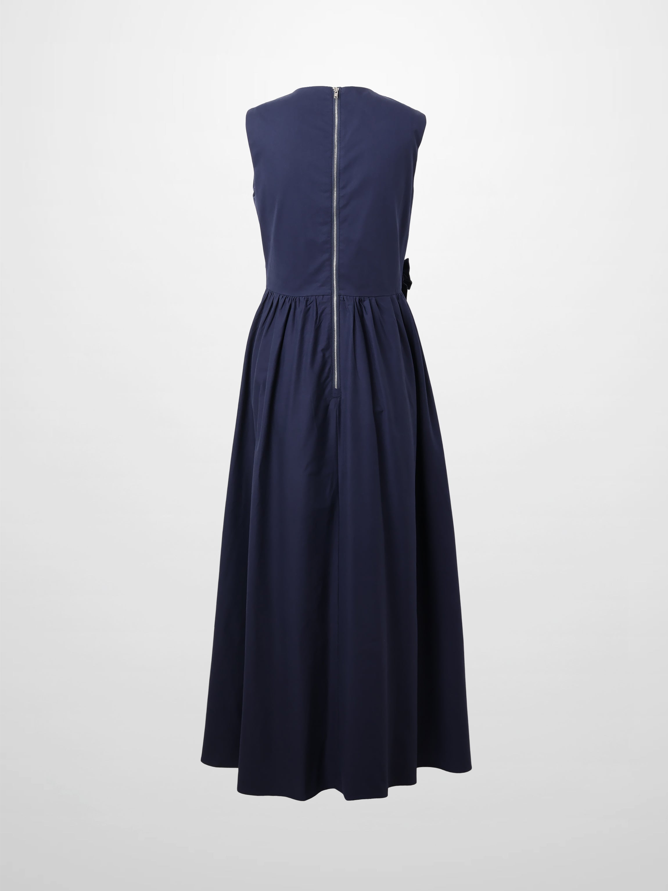 V Gathered Waist Jumper-Navy