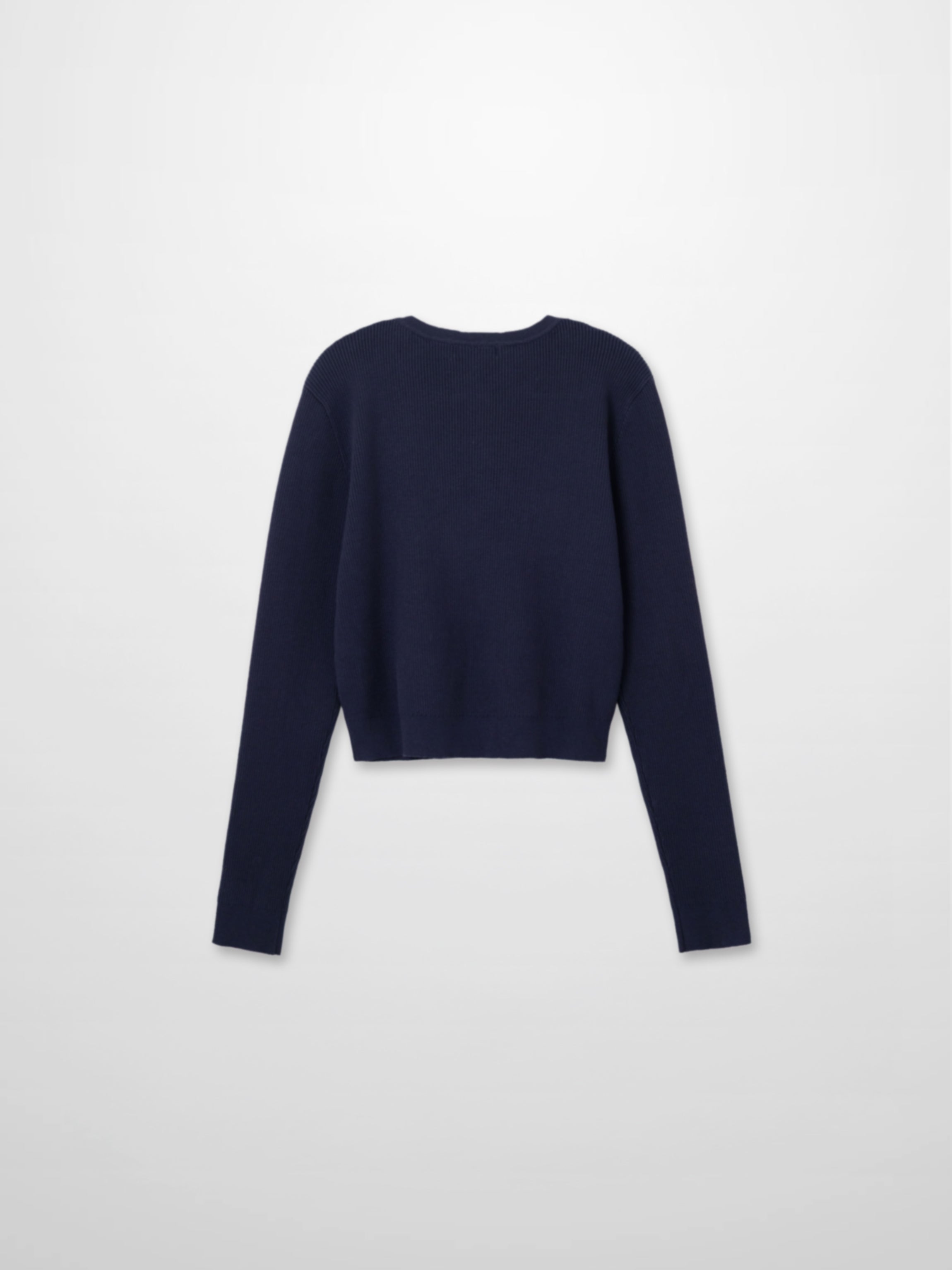 Ribbed Crew Neck Cardigan-True Navy