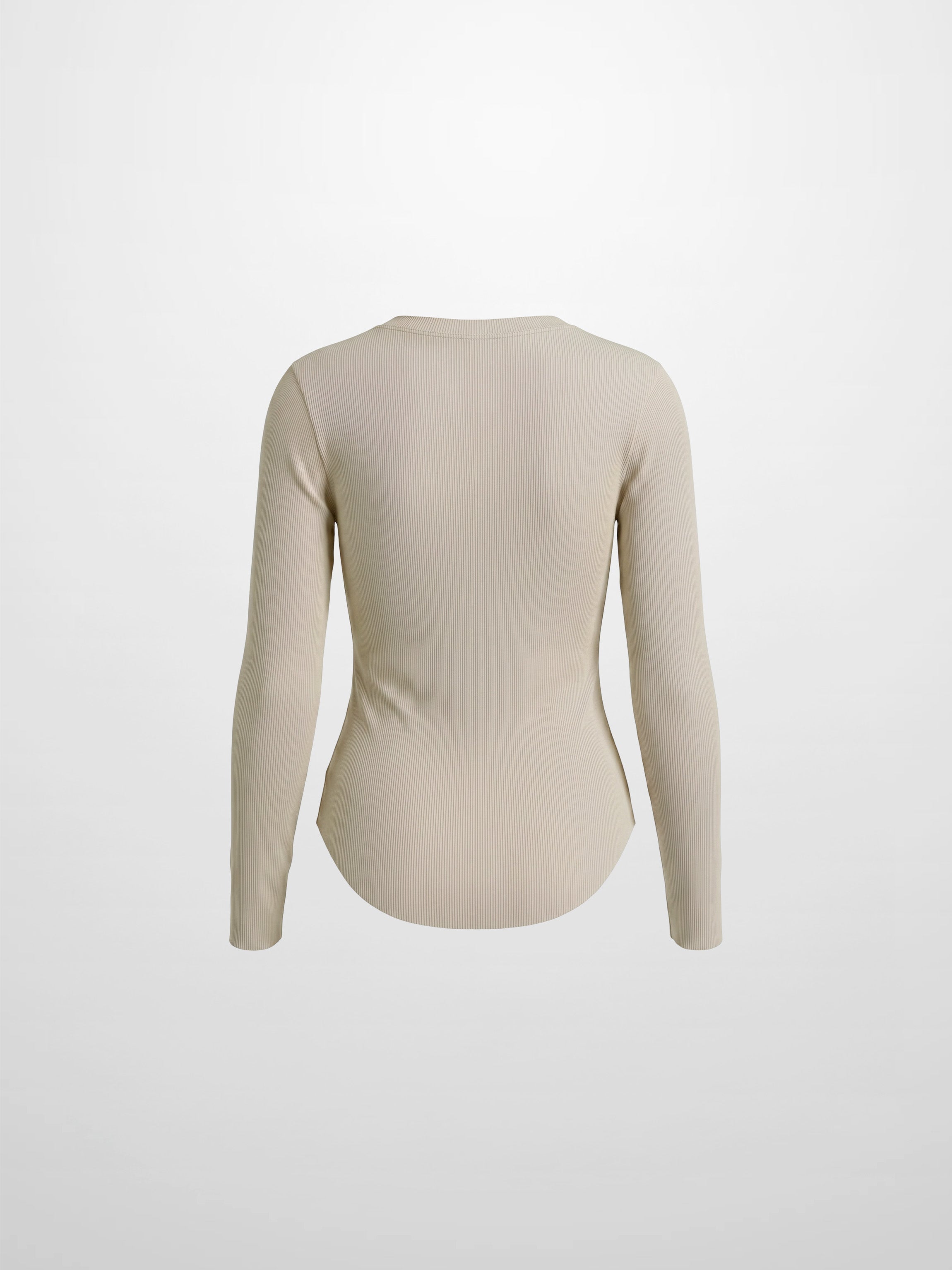 Rounded Hem Ribbed T-Shirt-Tan
