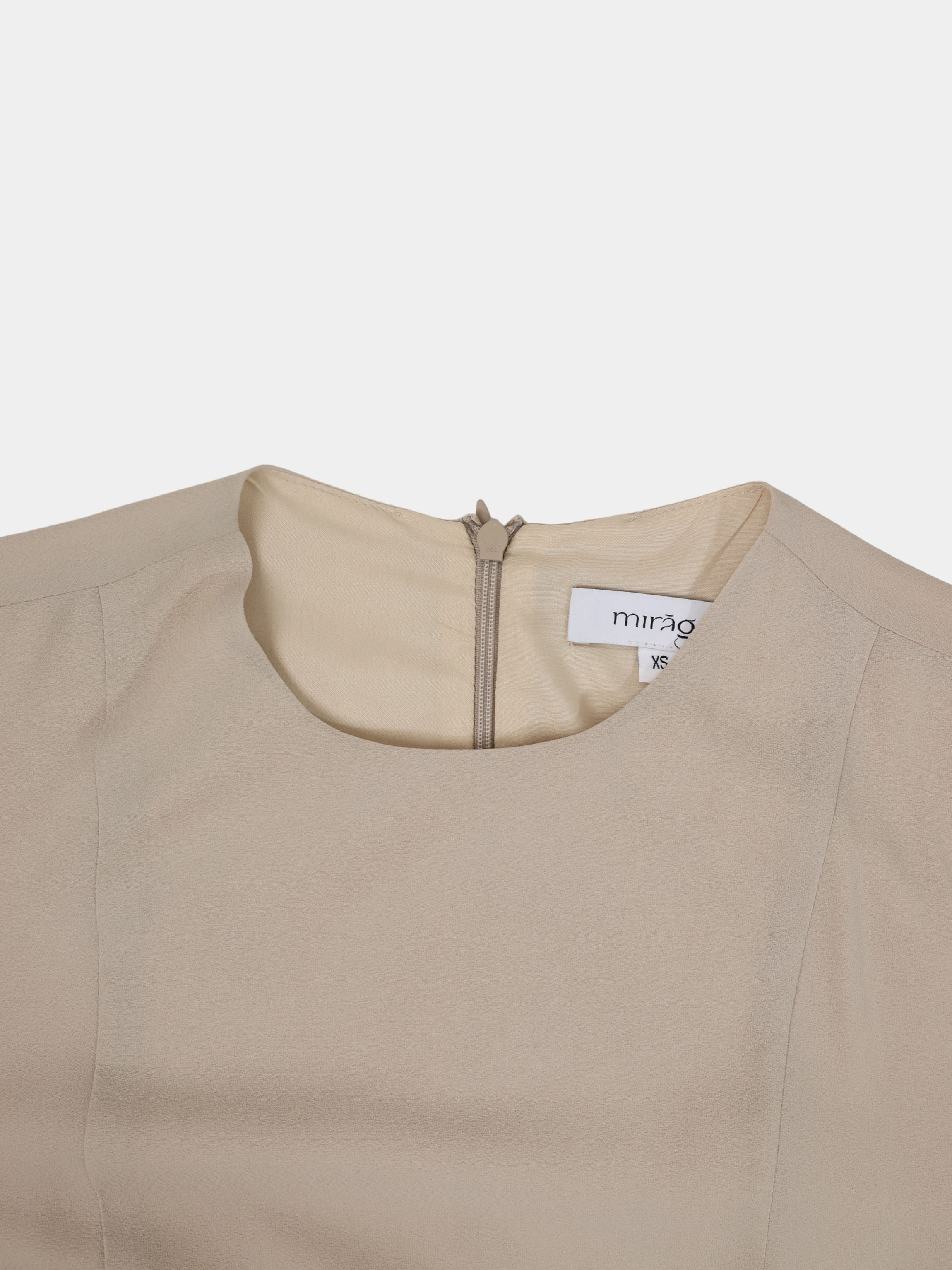 Lace Trim Crepe Dress-Sand
