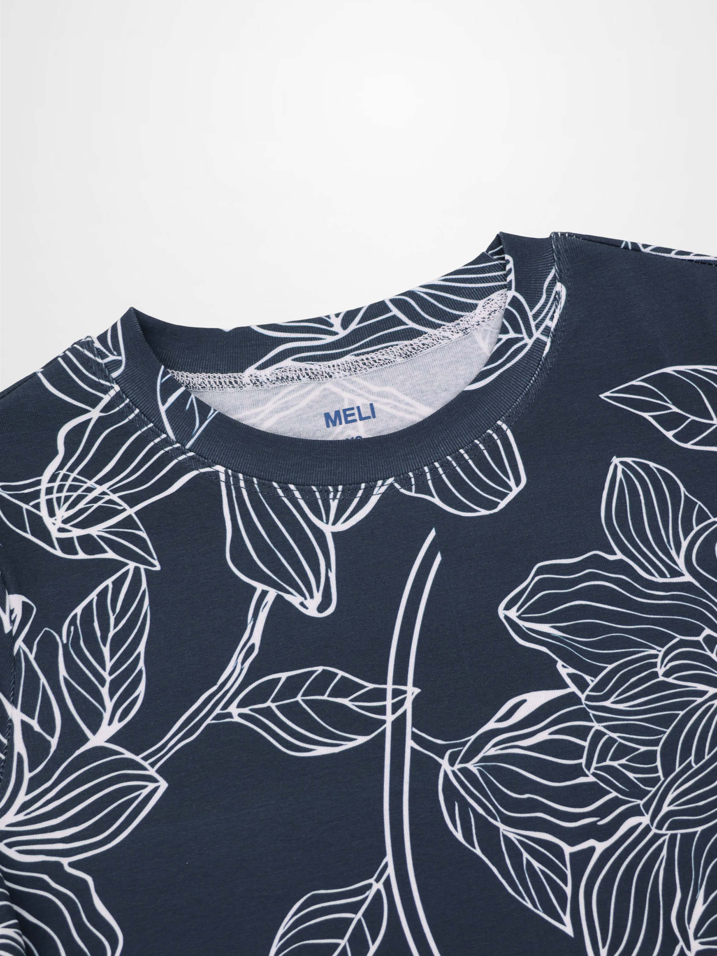 Basic Printed T-shirt-Navy/White Floral