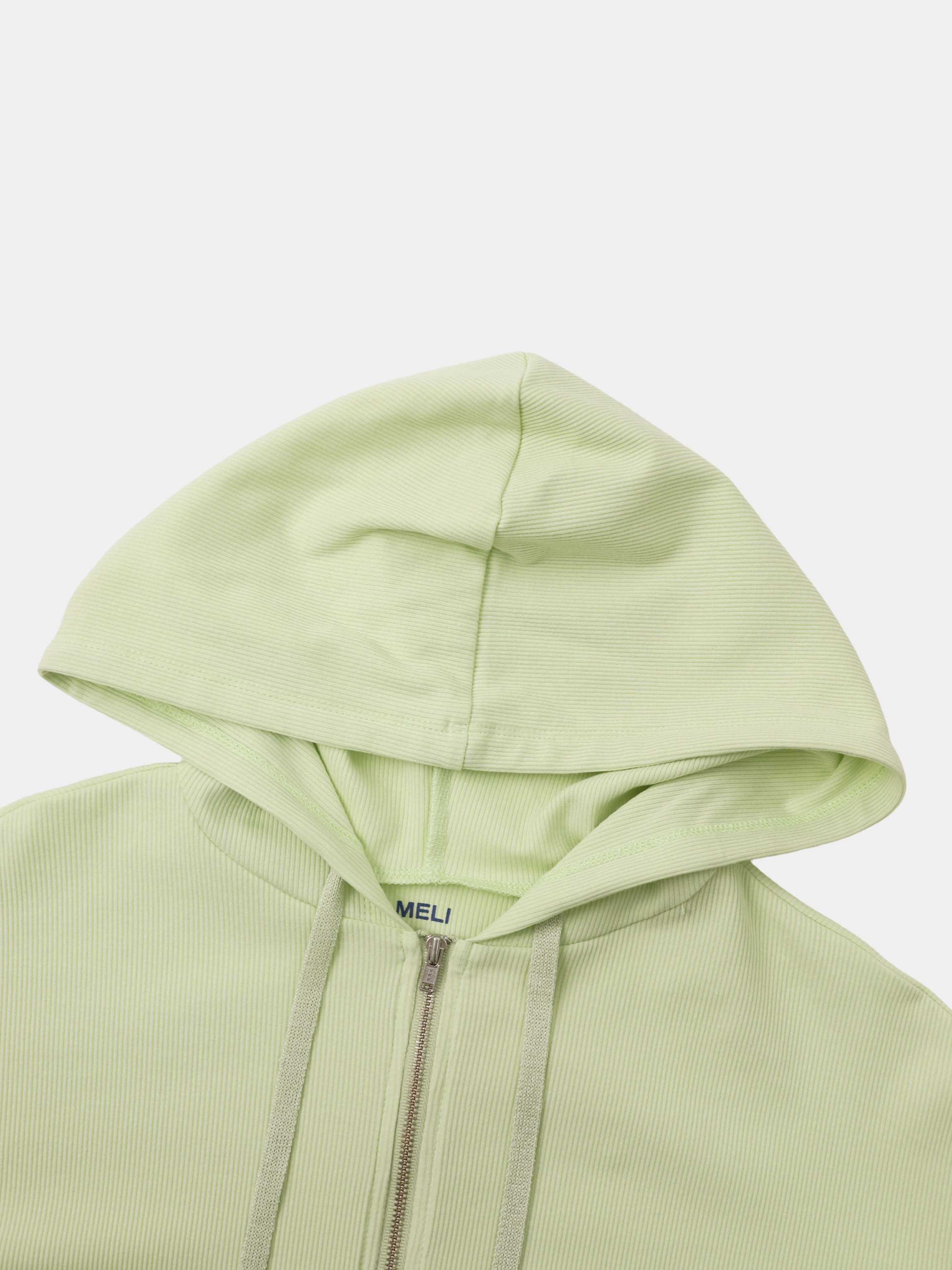Ribbed Half Zip Hoodie Tee-Mint