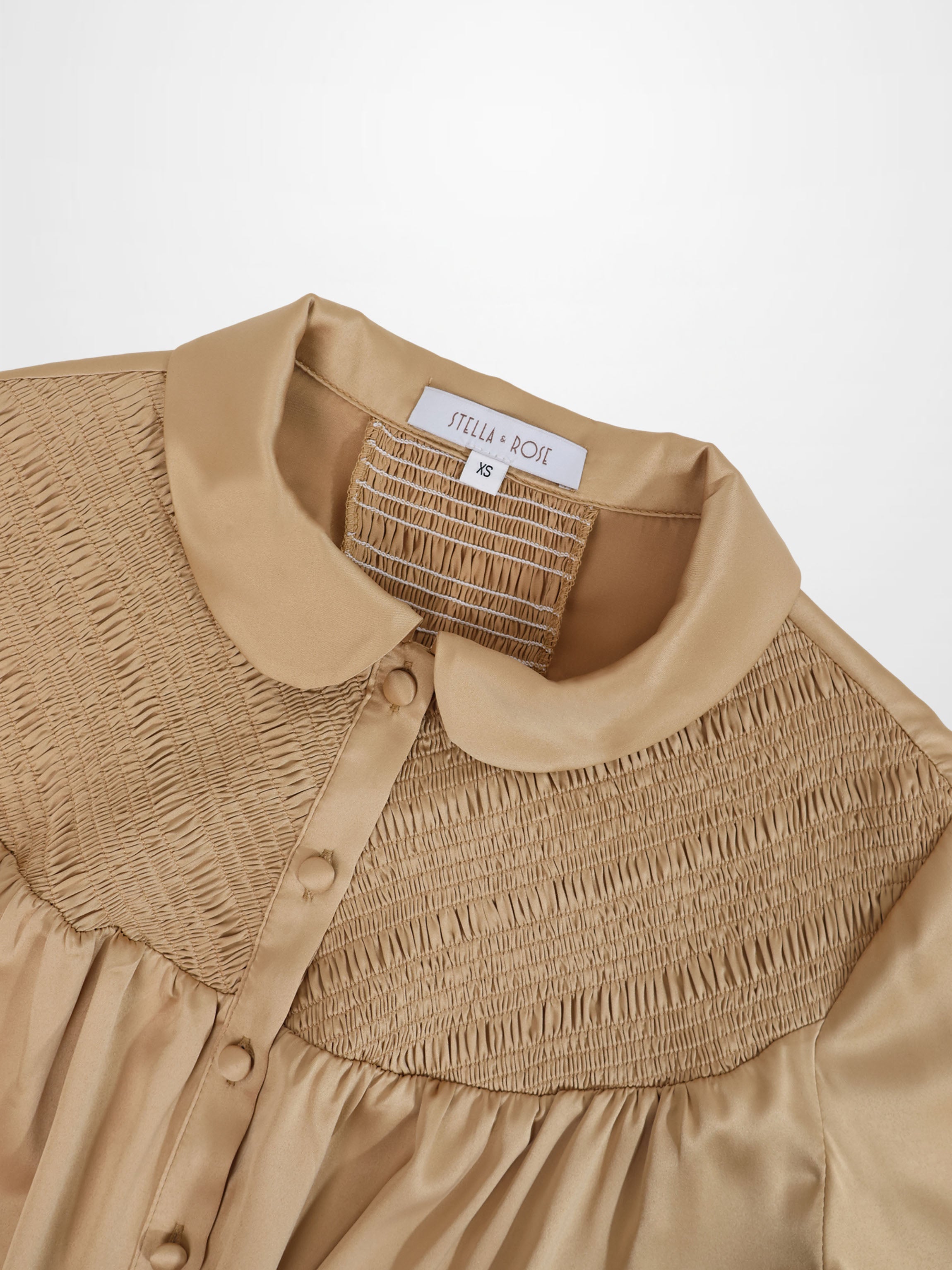 Faux Satin Micro Stitch Blouse-Gold