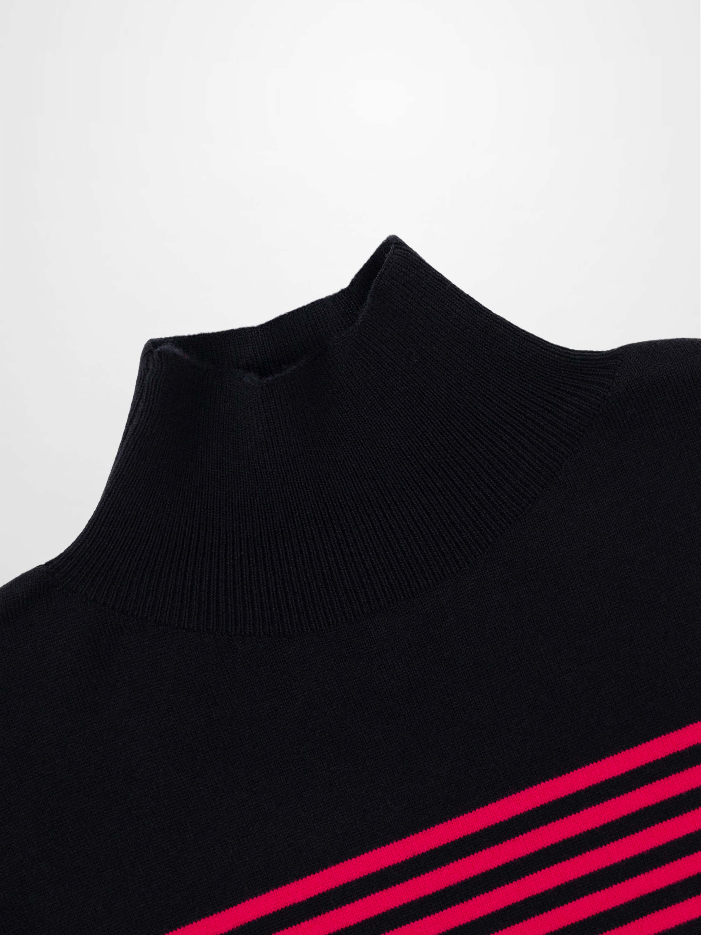 Thin Stripe Turtleneck Sweater-Black/Hot Pink