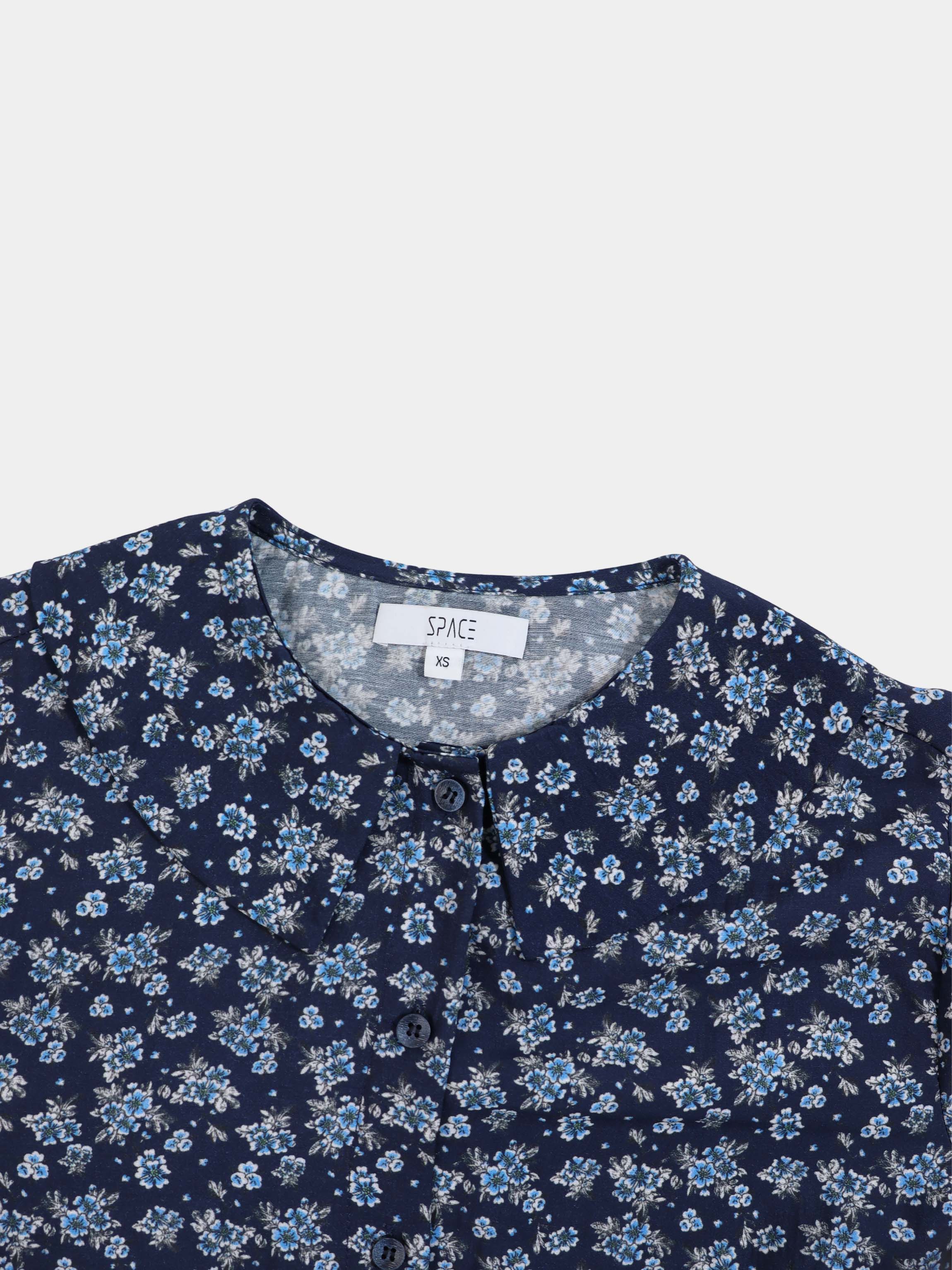 Peter Pan Collar Blouse-Blue Floral
