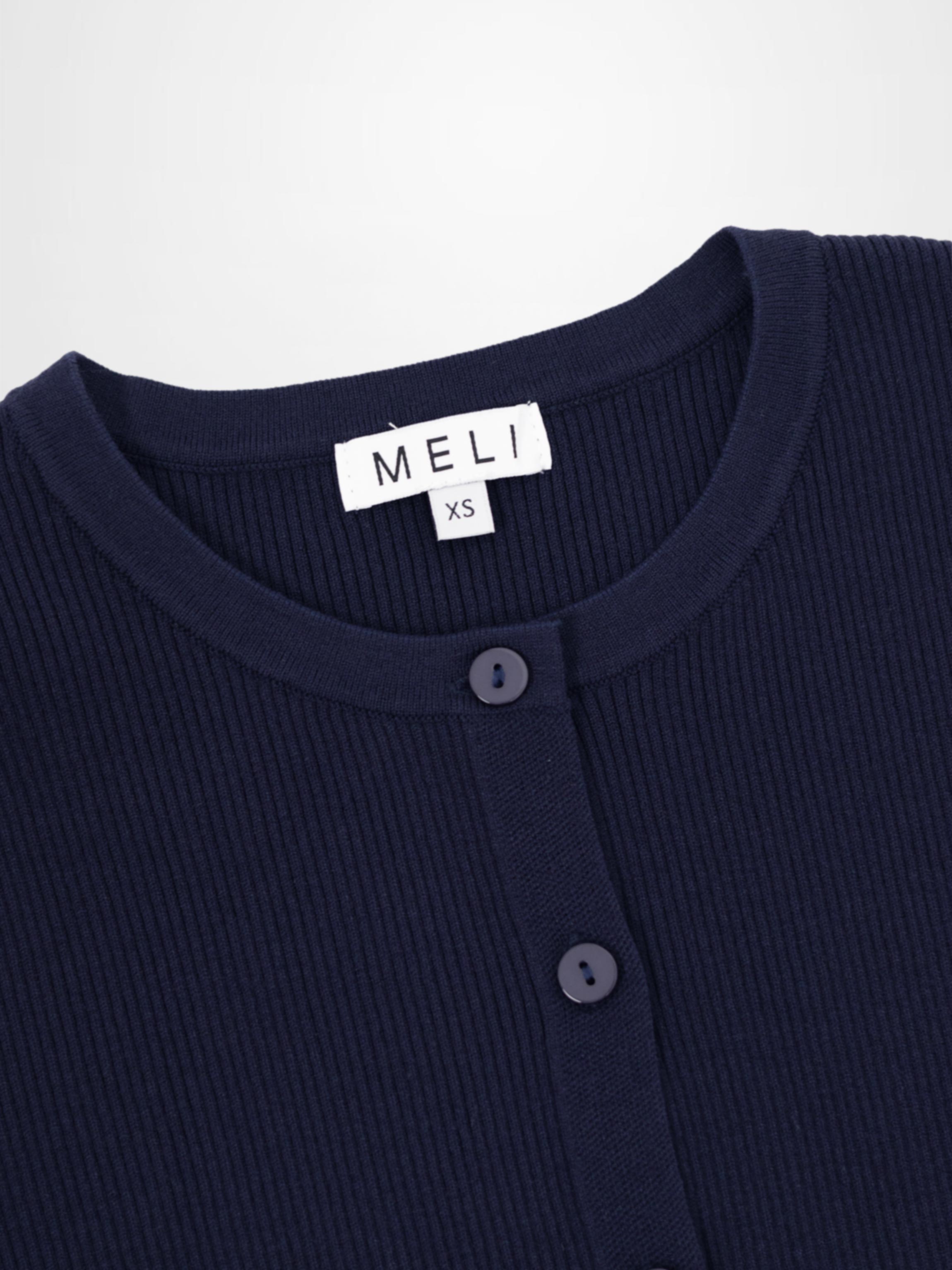 Ribbed Crew Neck Cardigan-True Navy