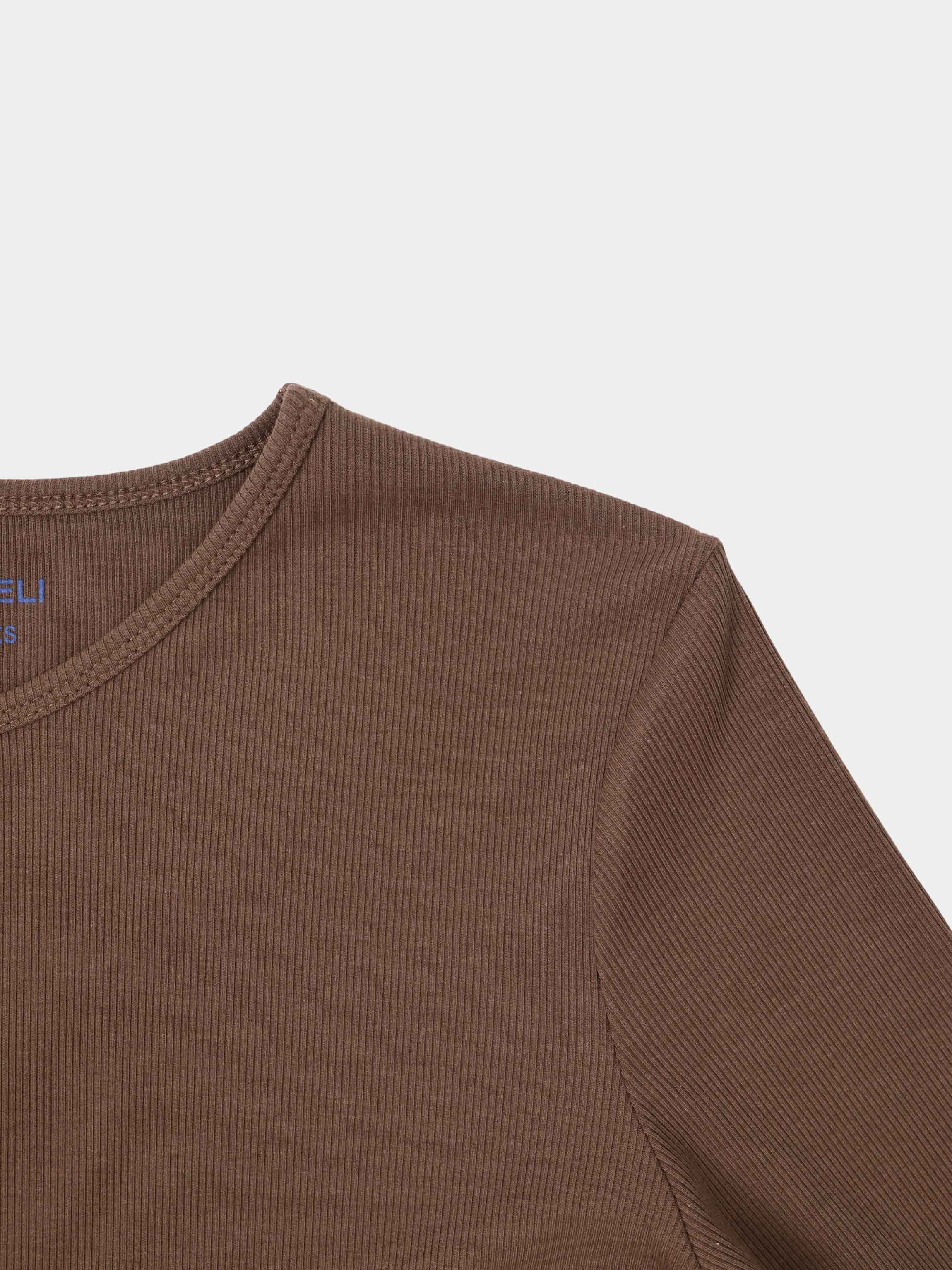 Soft Ribbed High V Tee-Mid Brown