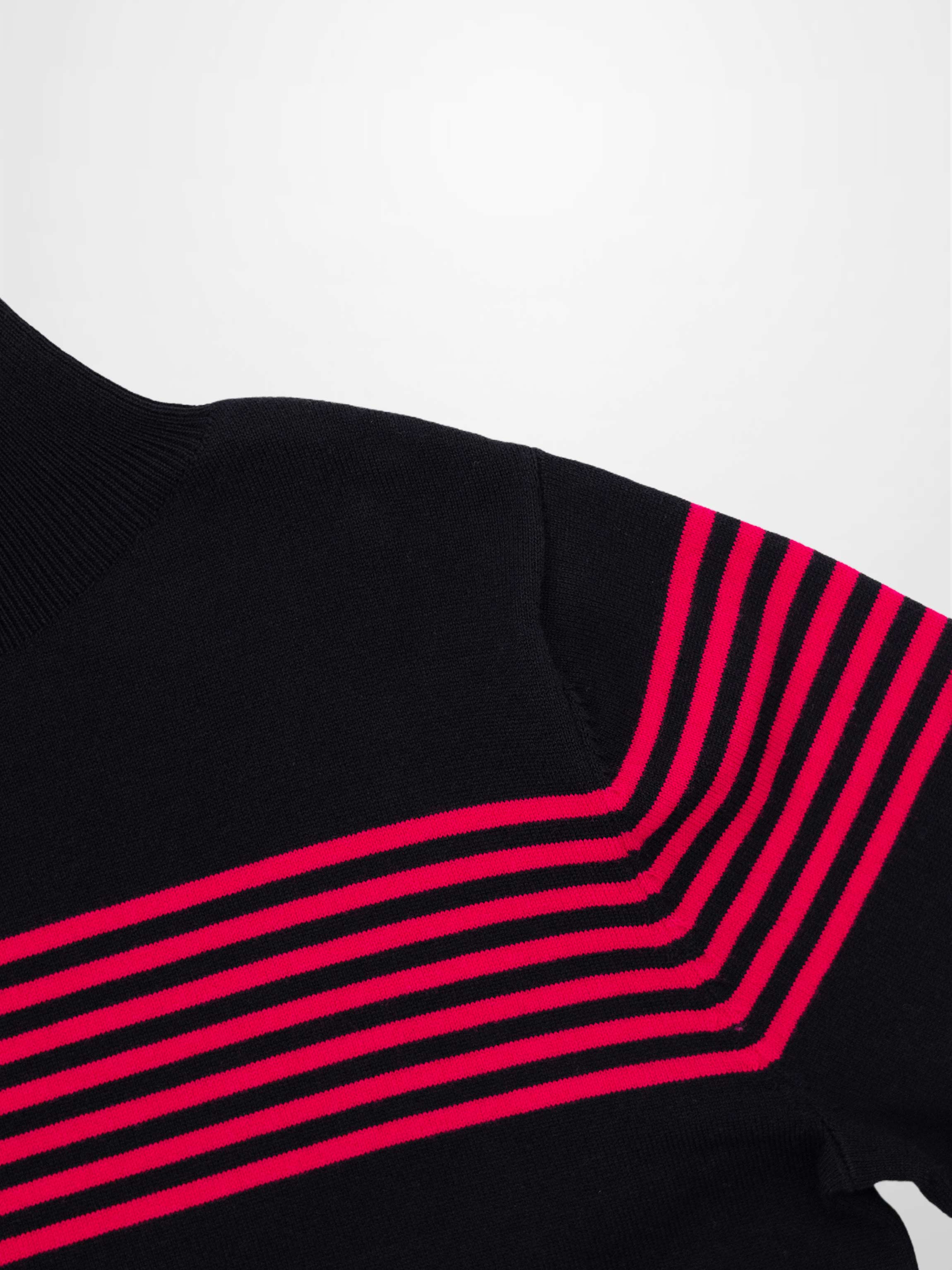 Thin Stripe Turtleneck Sweater-Black/Hot Pink