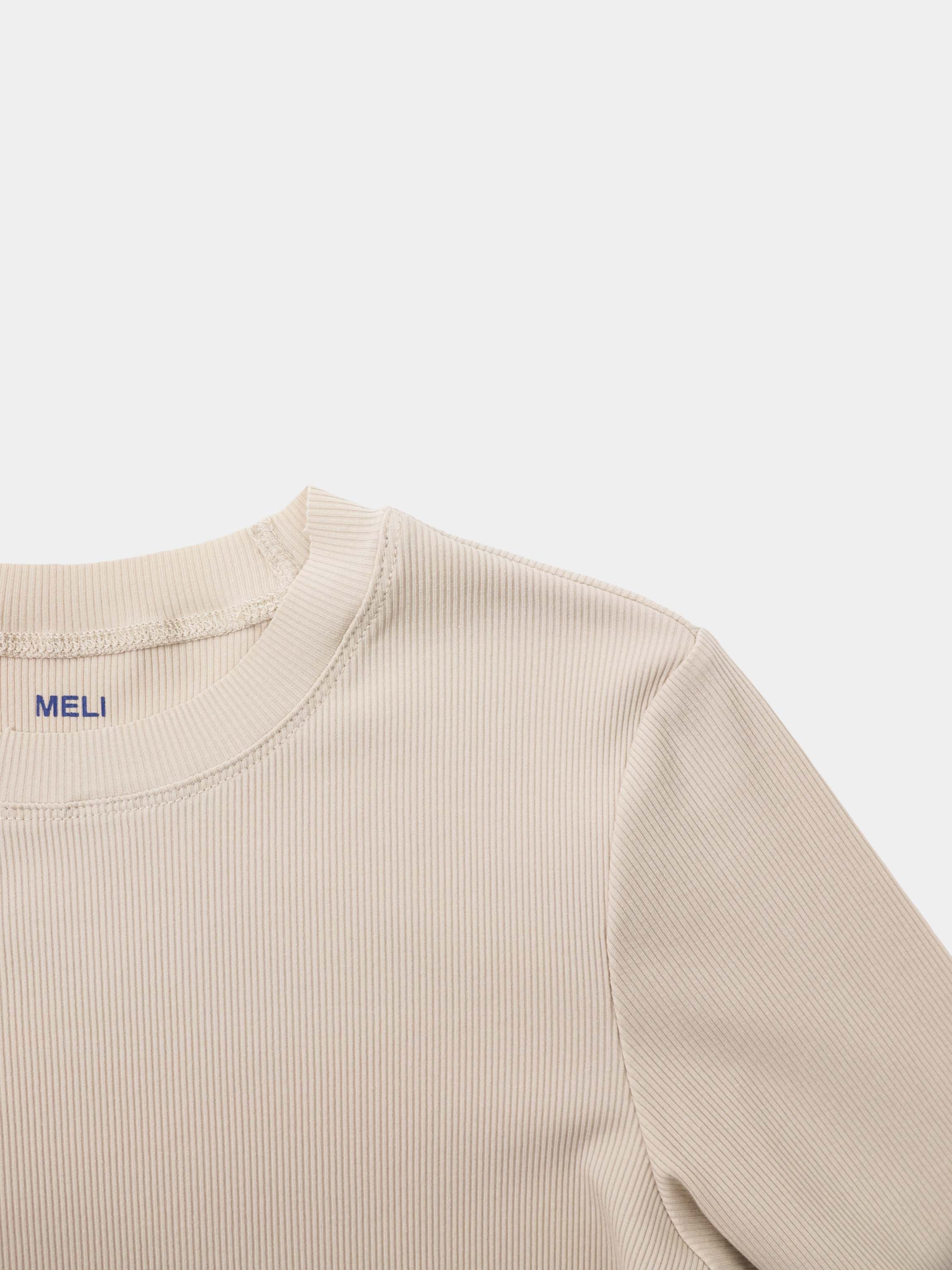 Rounded Hem Ribbed T-Shirt-Tan