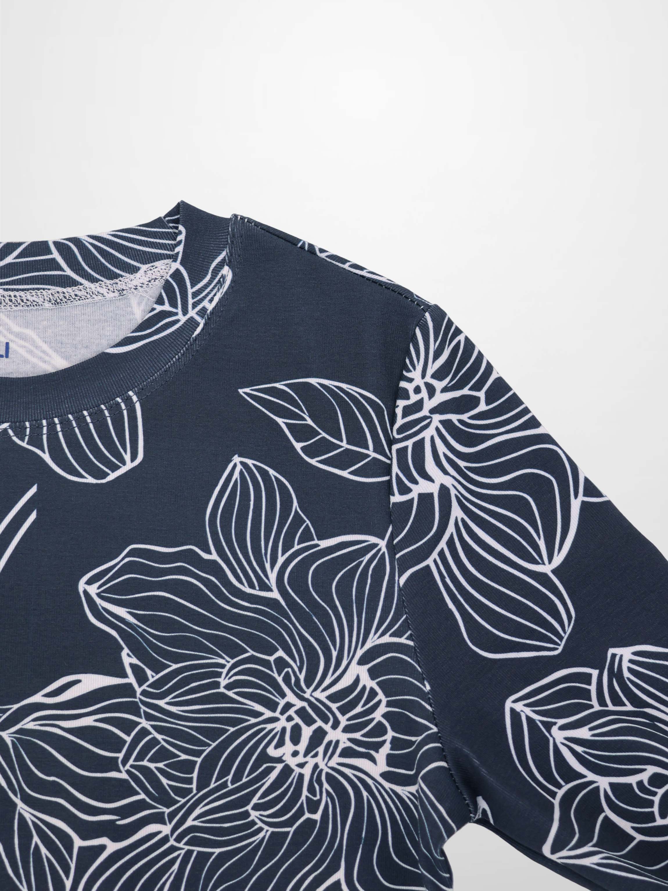 Basic Printed T-shirt-Navy/White Floral