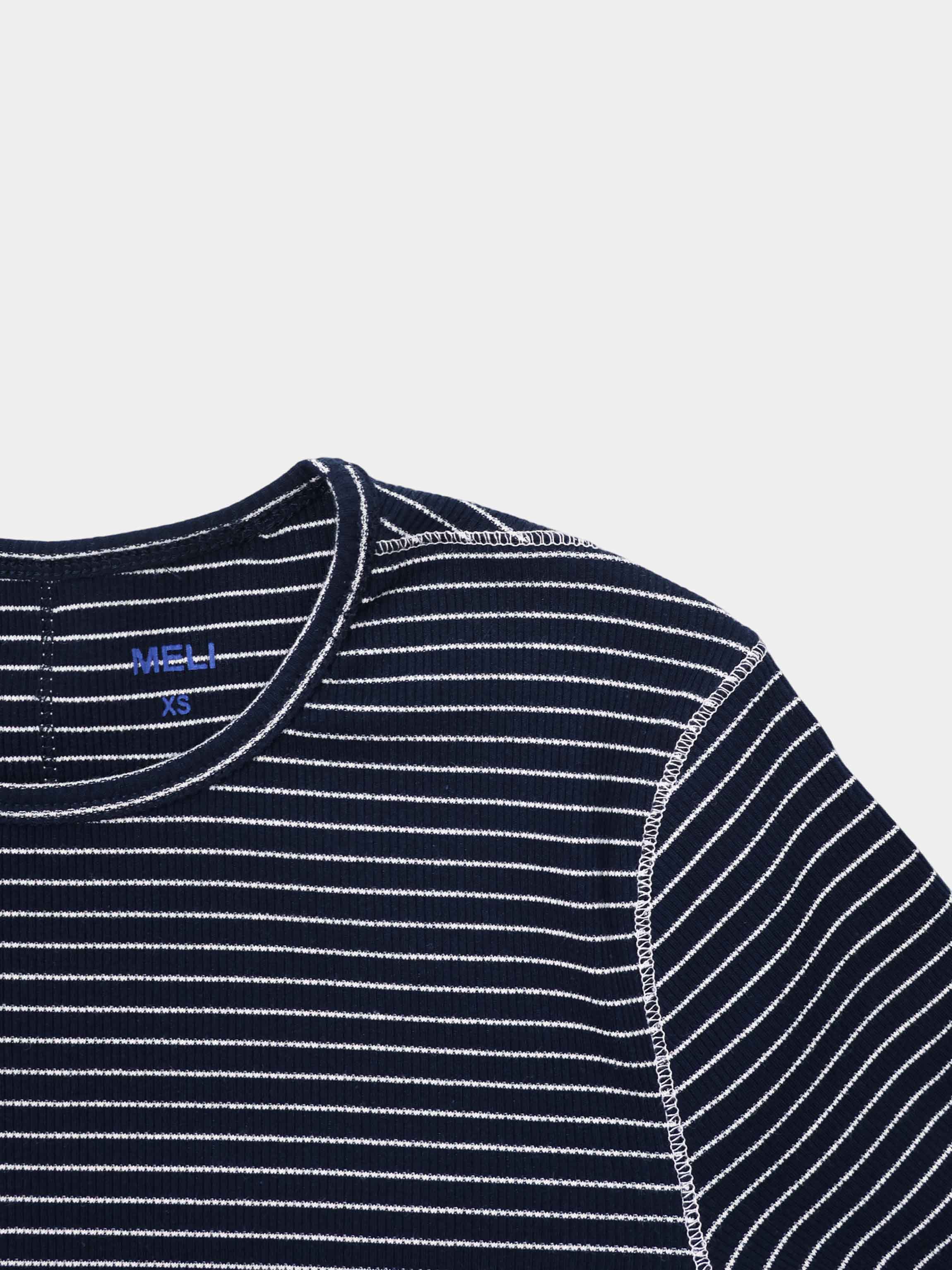 Striped Cross Stitch T-Shirt-Navy