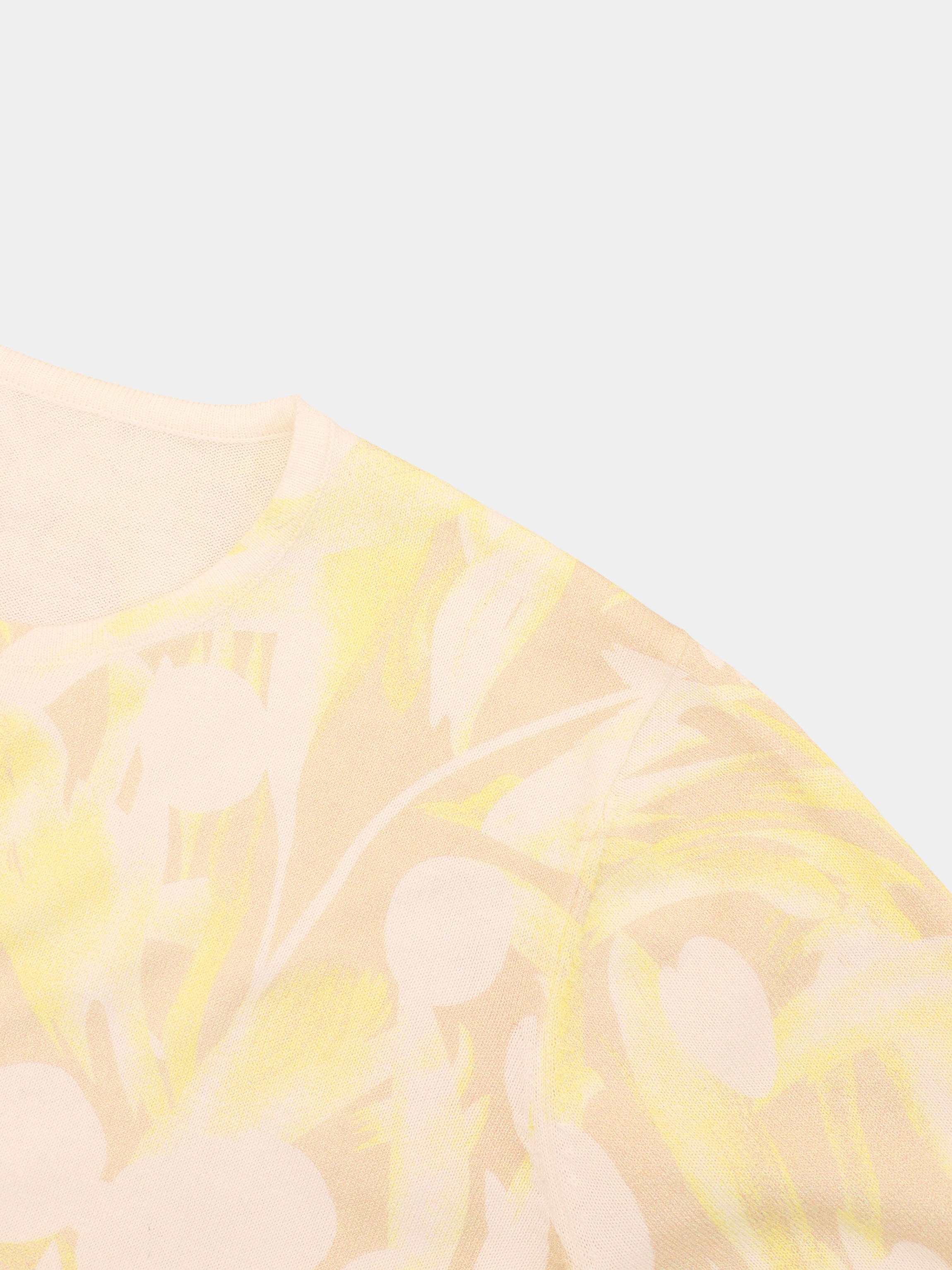 Printed Thin Button-Down Crew Cardigan-Yellow Floral