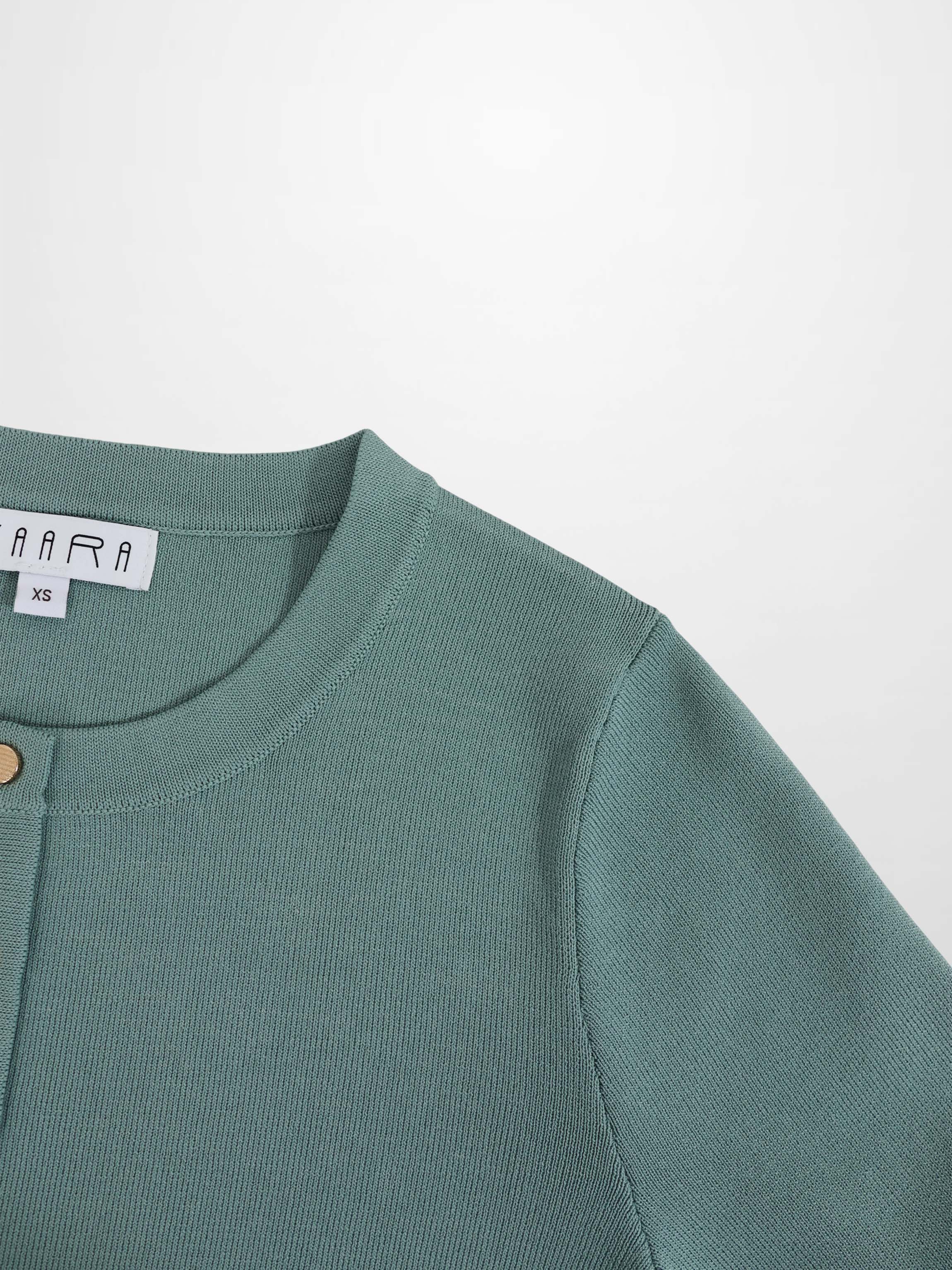 Gold Button Crop Cardigan-Sage