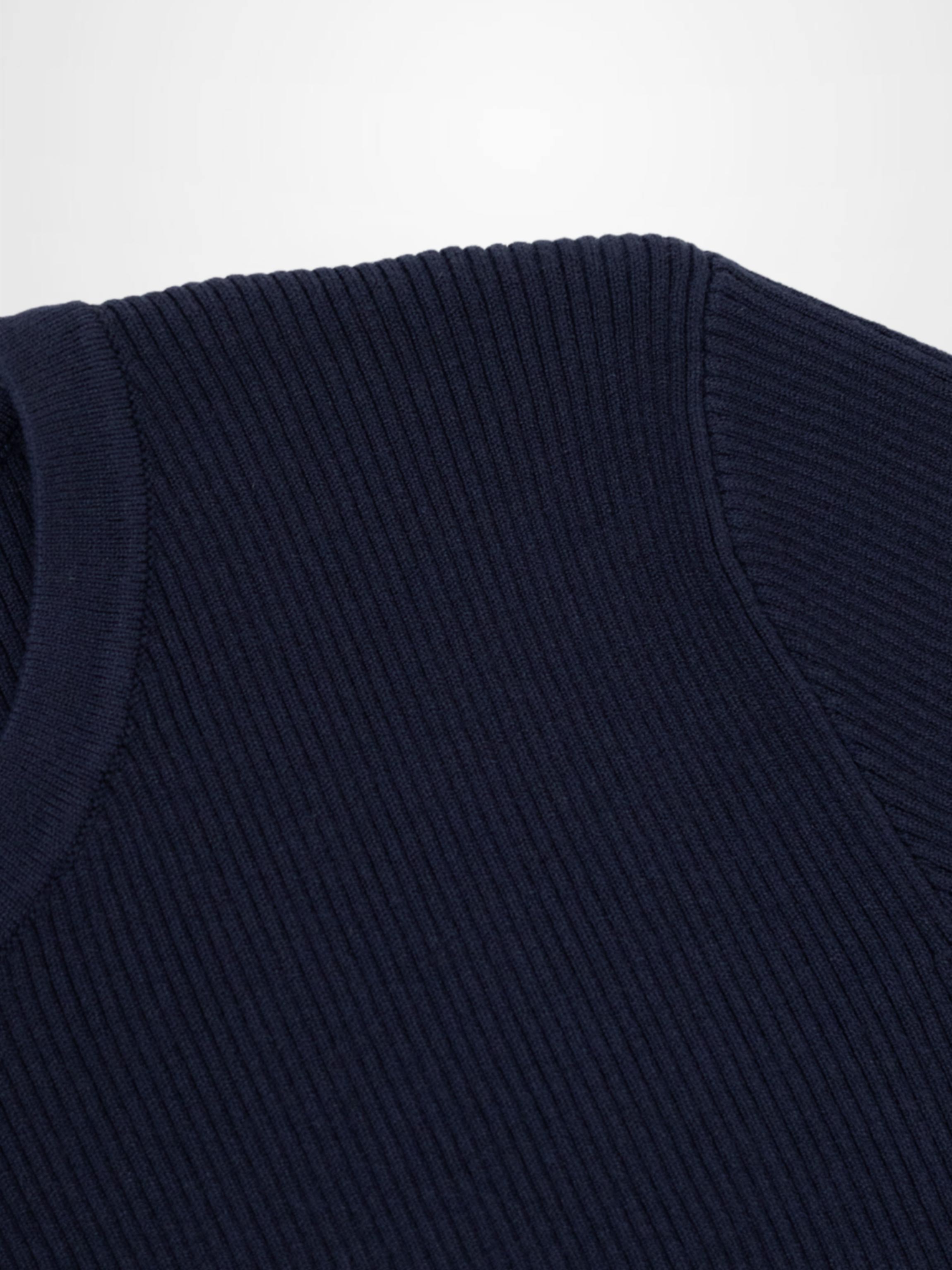 Ribbed Crew Neck Cardigan-True Navy