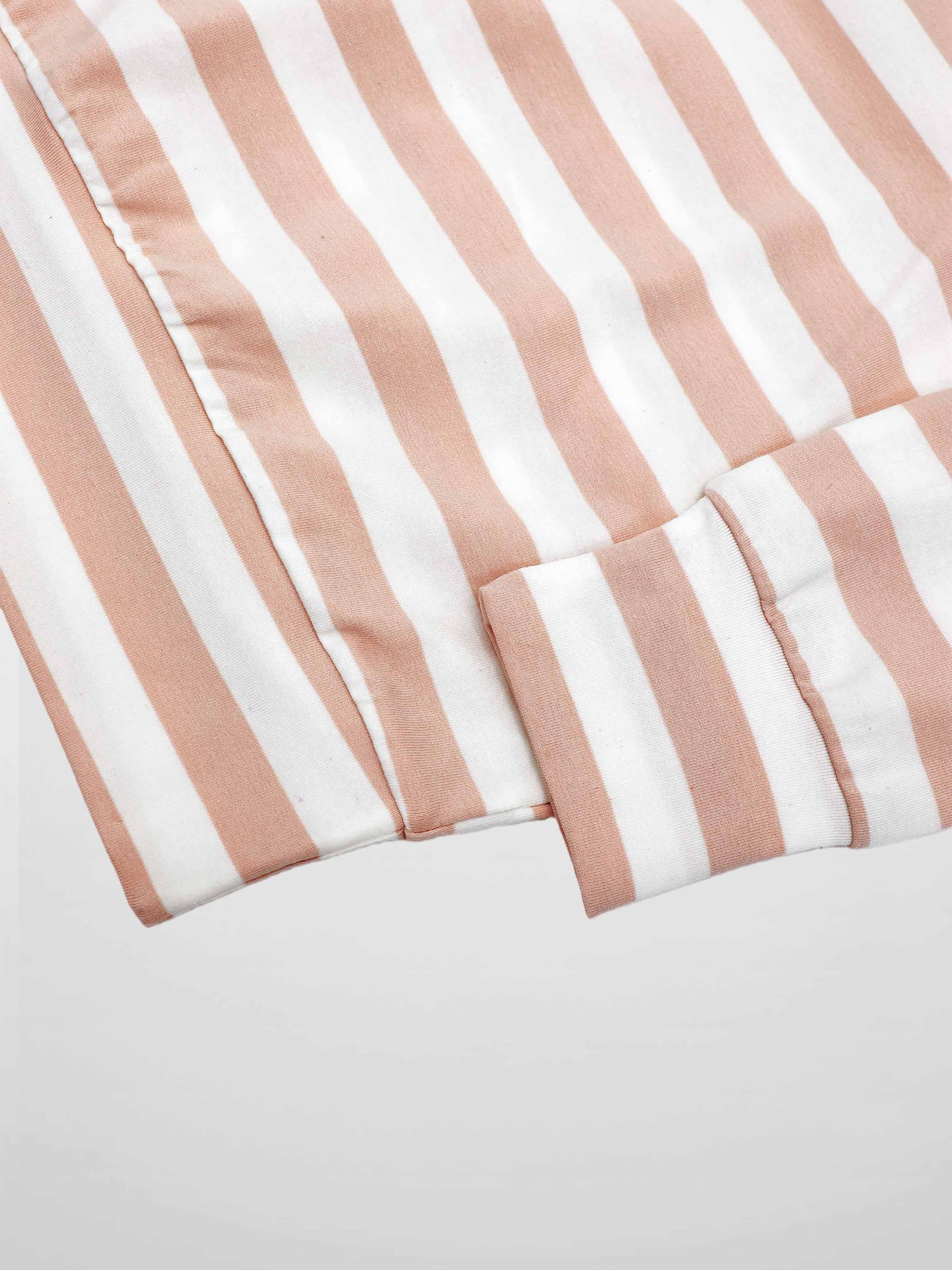 Striped Collar Bomber Tee-Tan/White