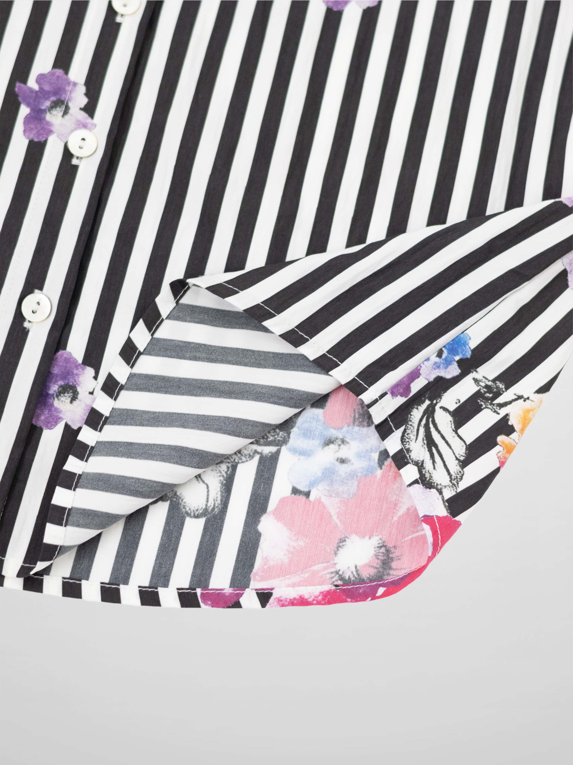 Printed Crinkle Button Down Blouse-Floral Stripe